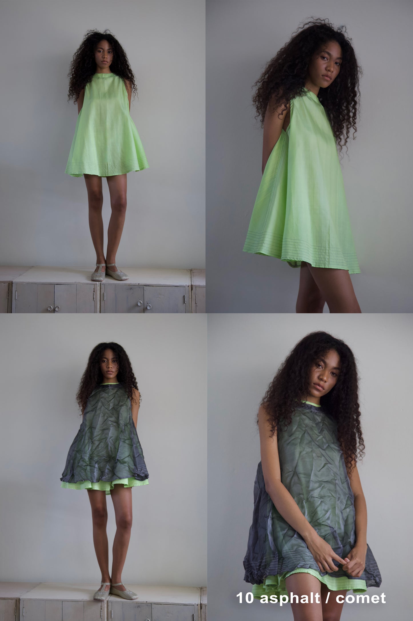 'Opacity' Crumpled Glass Silk + Handwoven Thai Silk Two Piece Tent Dress Set (12 colorways)