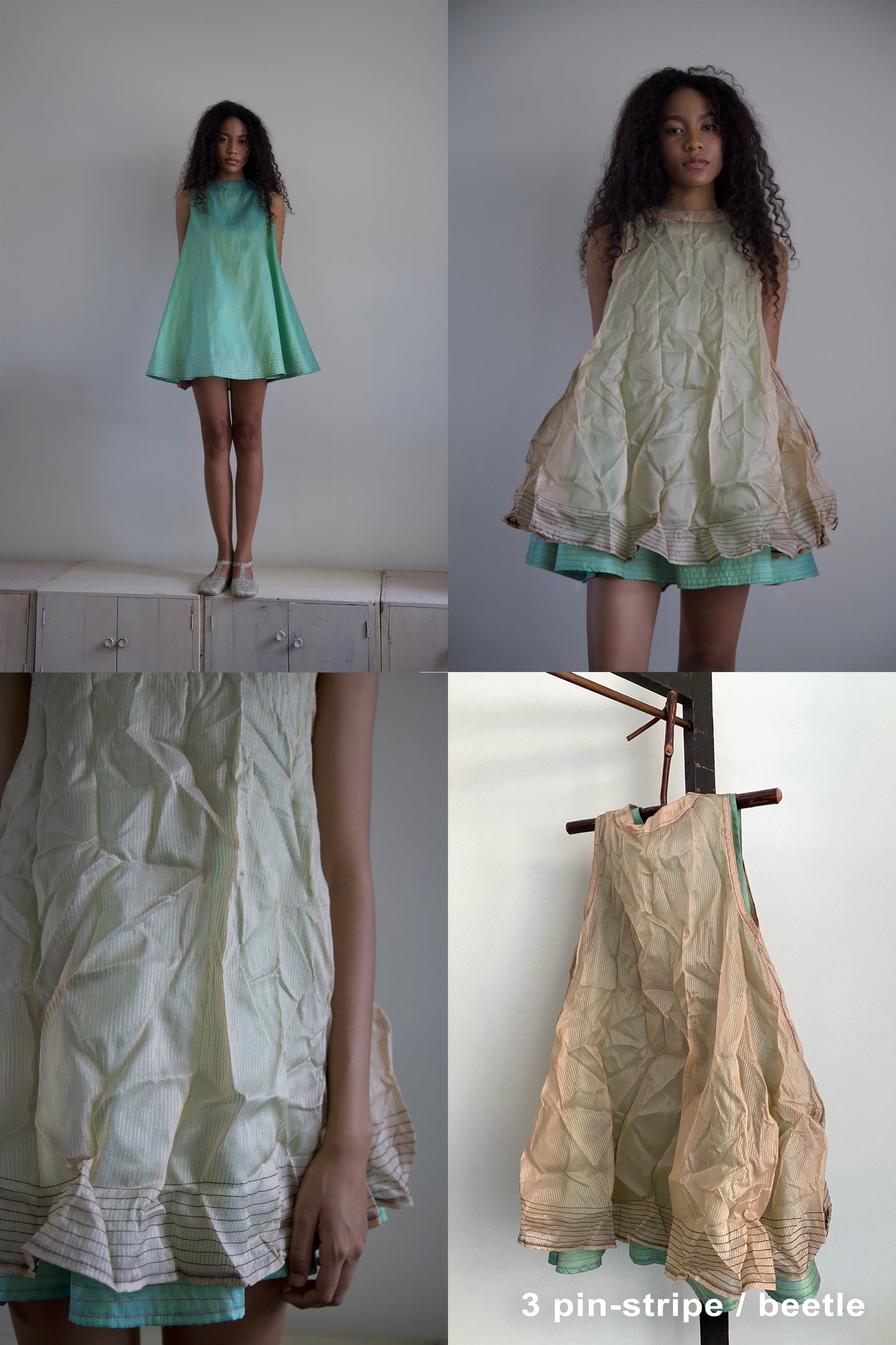 'Opacity' Crumpled Glass Silk + Handwoven Thai Silk Two Piece Tent Dress Set (12 colorways)