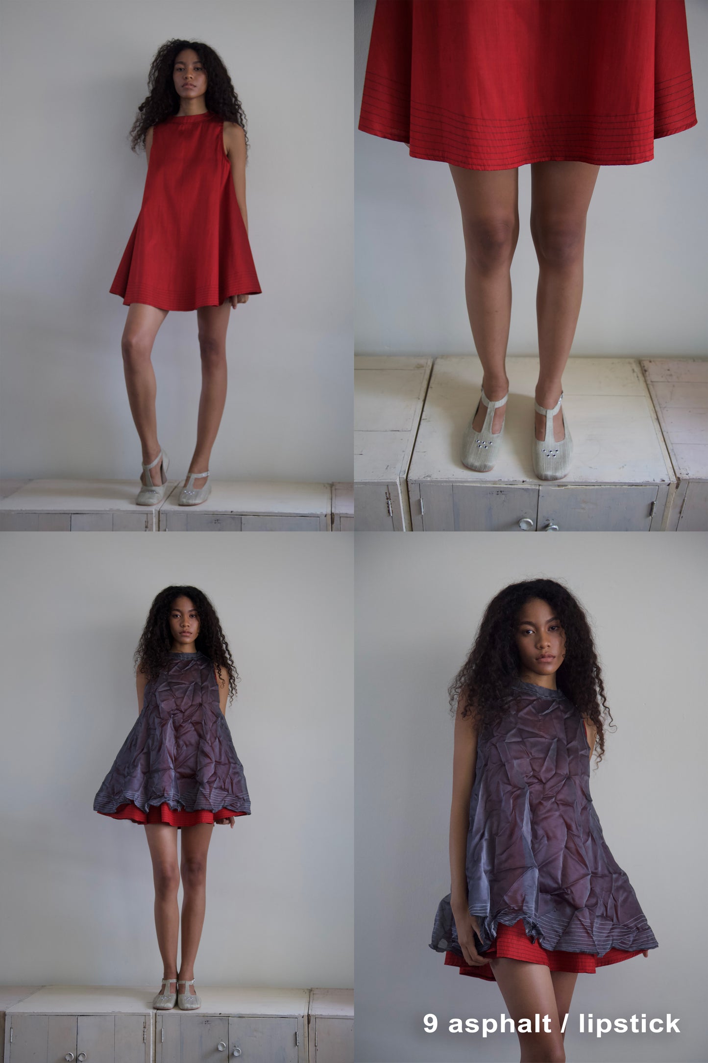 'Opacity' Crumpled Glass Silk + Handwoven Thai Silk Two Piece Tent Dress Set (12 colorways)