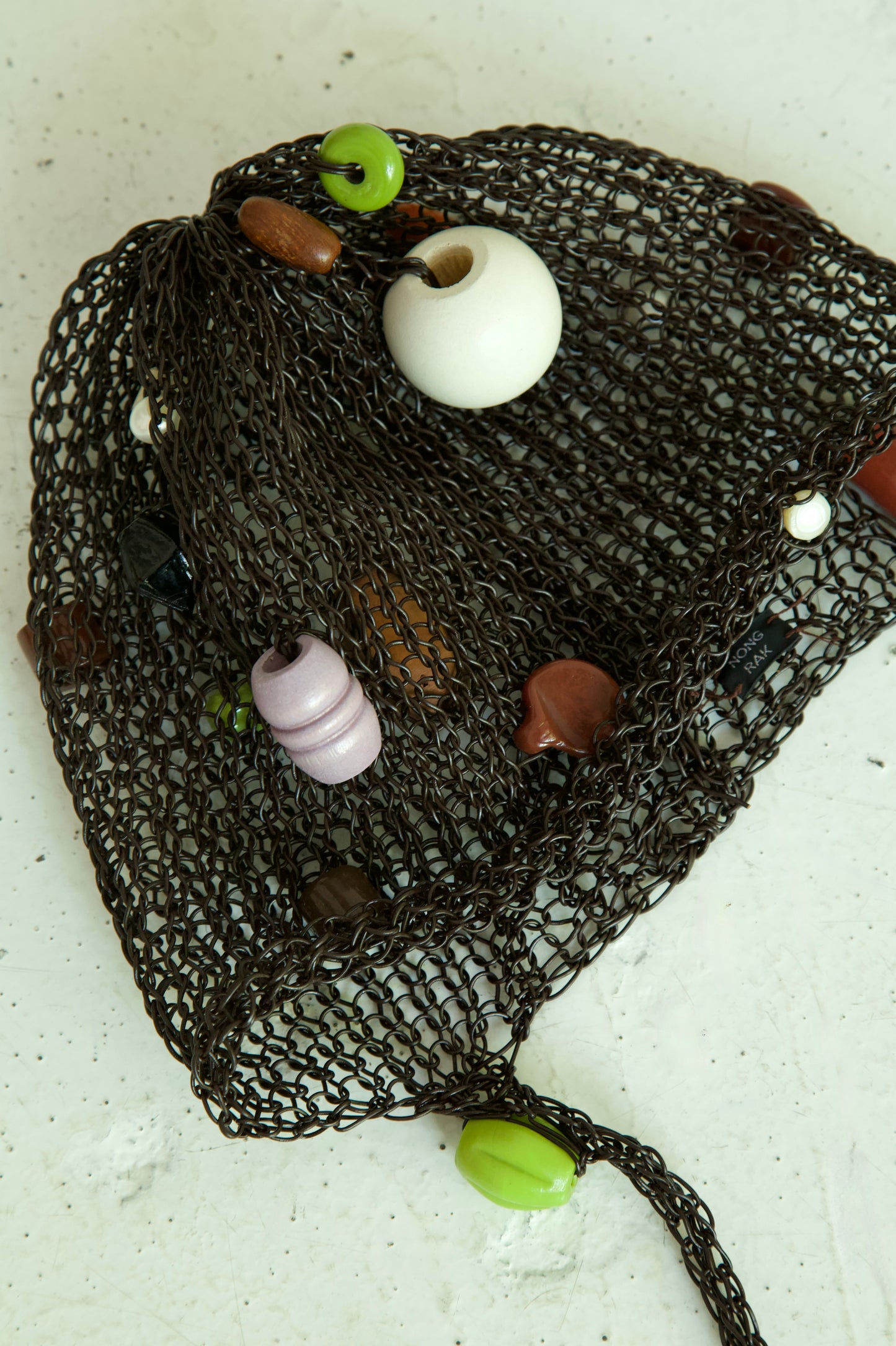 Debris Leather Scattered Beads & Things Fiber Art Knit Bonnet Cap