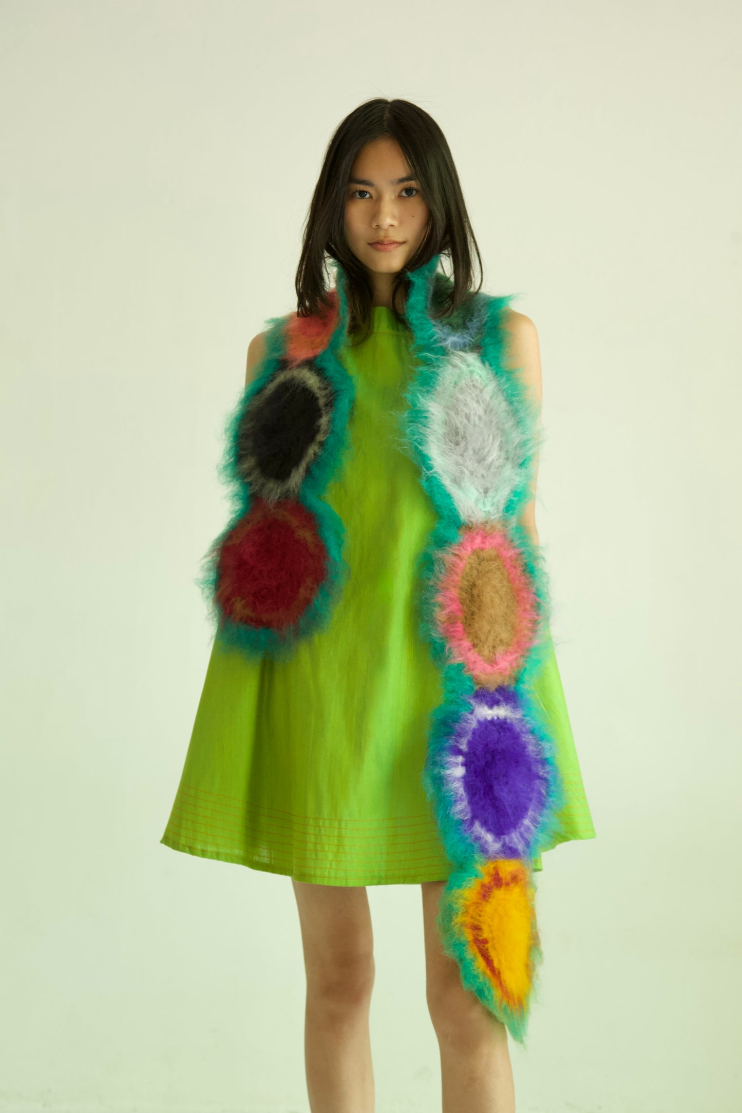 NR Blur Brushed One-of-a-kind Crocheted Mohair Dot Scarf