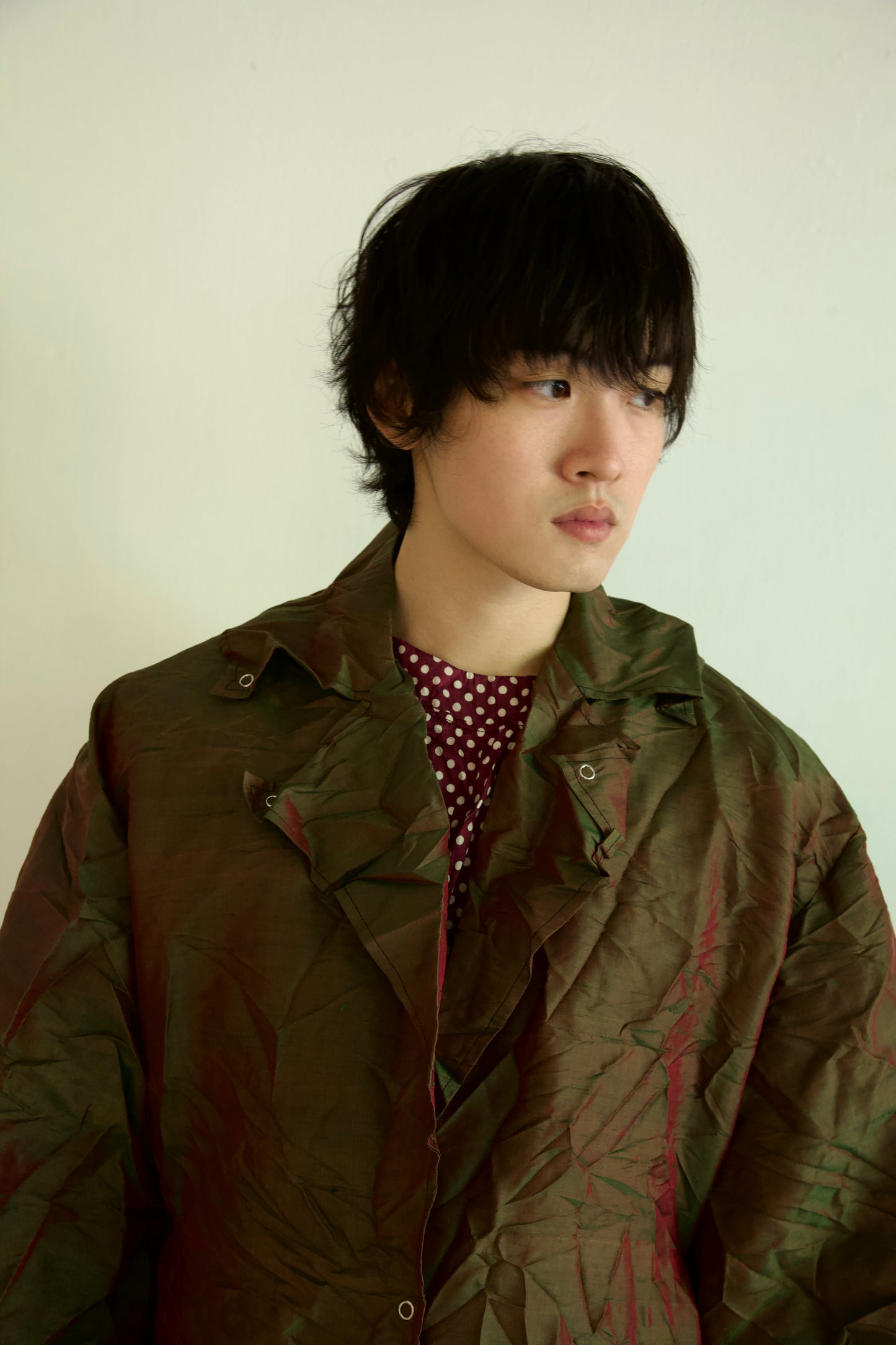 Crumpled Thai Silk Unisex Large Lapel Snap Coat (deep earth)