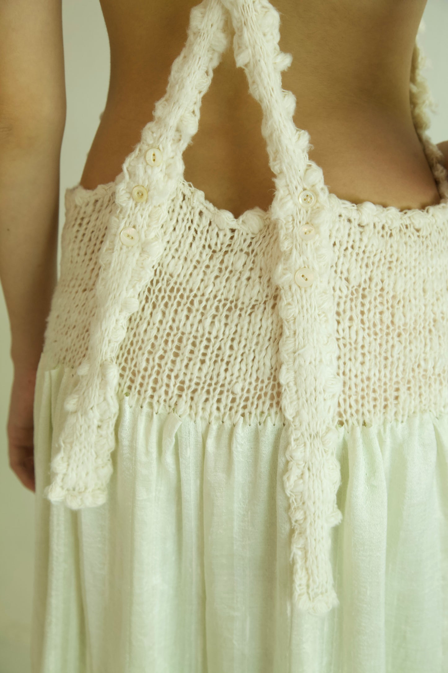 Debris Knit Hand-Spun Thai Silk Woven Scarf Long Sleeve Split Pinafore Dress (milk&absinthe)
