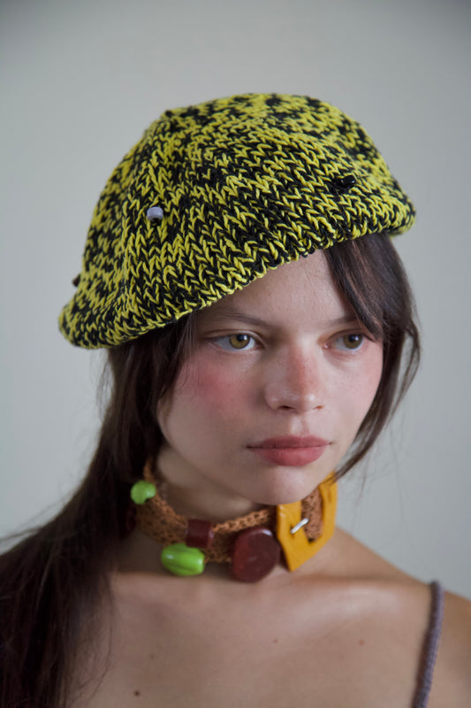 Debris Beaded Hand Knit Cotton Beret Cap (4 colorways)
