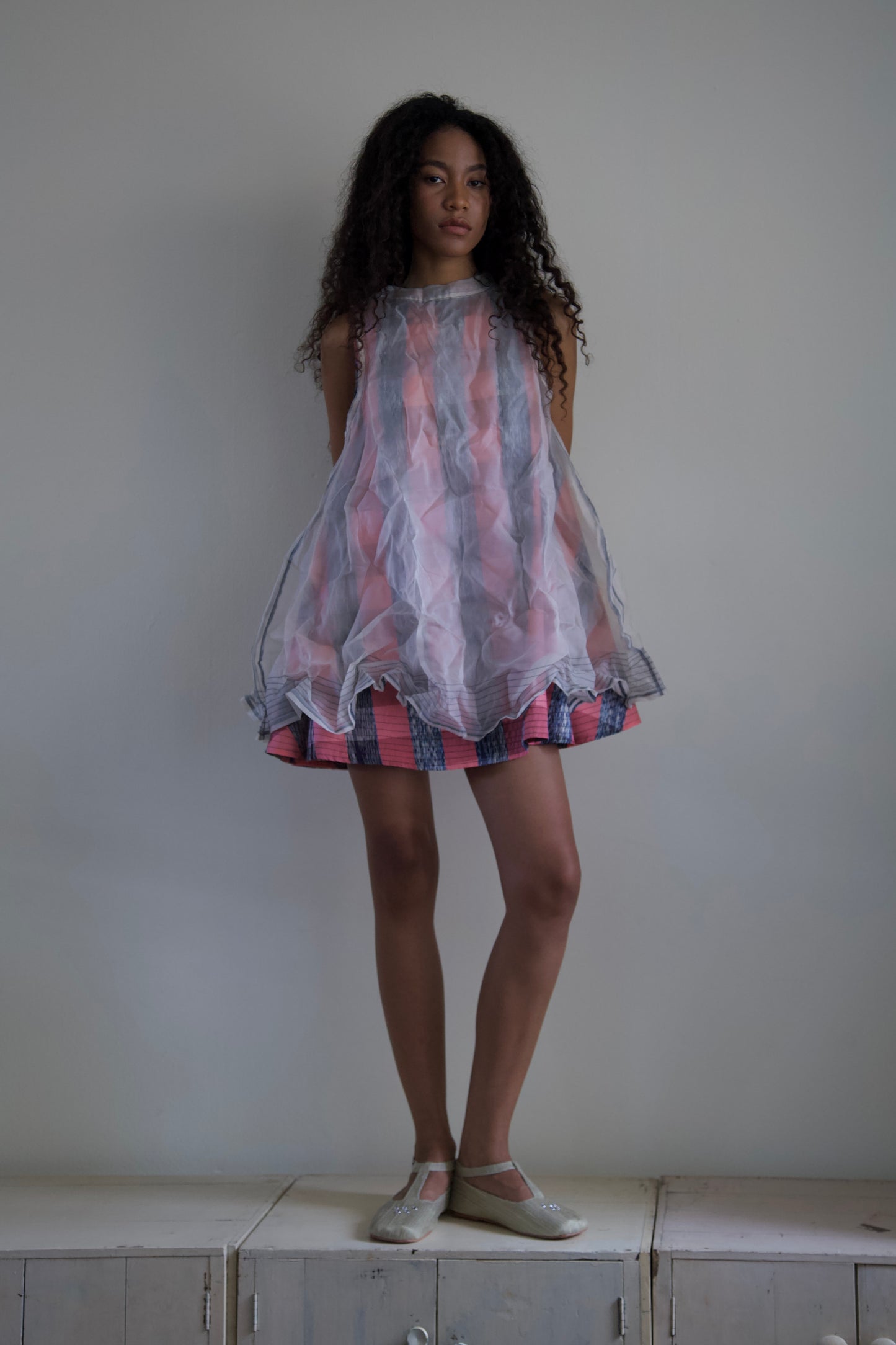 'Opacity' Crumpled Glass Silk + Handwoven Thai Silk Two Piece Tent Dress Set (12 colorways)