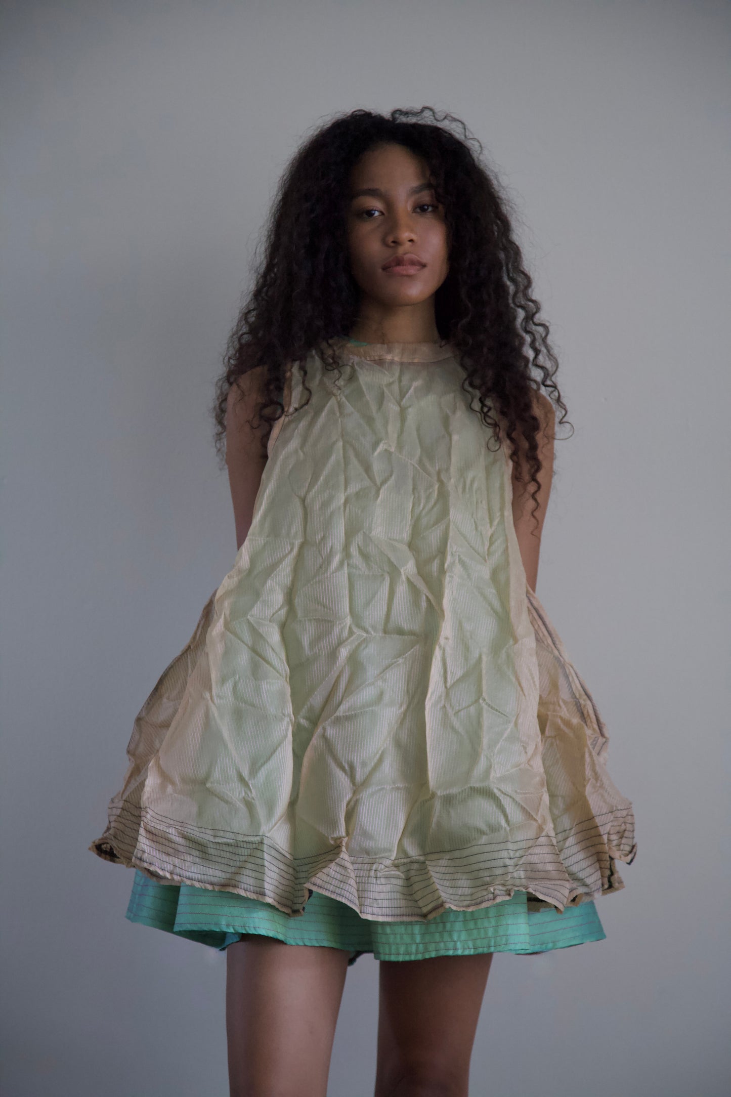 'Opacity' Crumpled Glass Silk + Handwoven Thai Silk Two Piece Tent Dress Set (12 colorways)