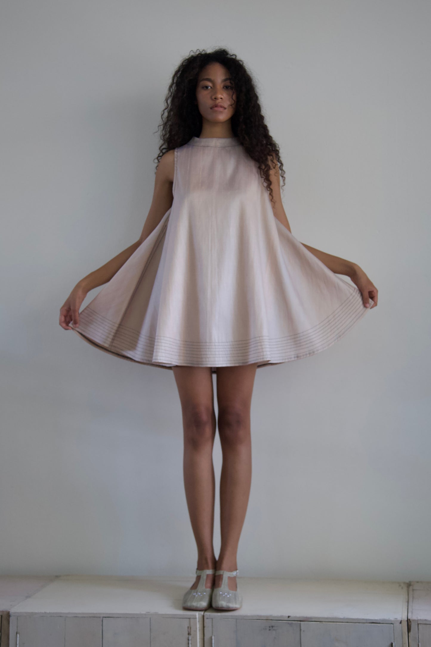 'Opacity' Crumpled Glass Silk + Handwoven Thai Silk Two Piece Tent Dress Set (7 colorways)