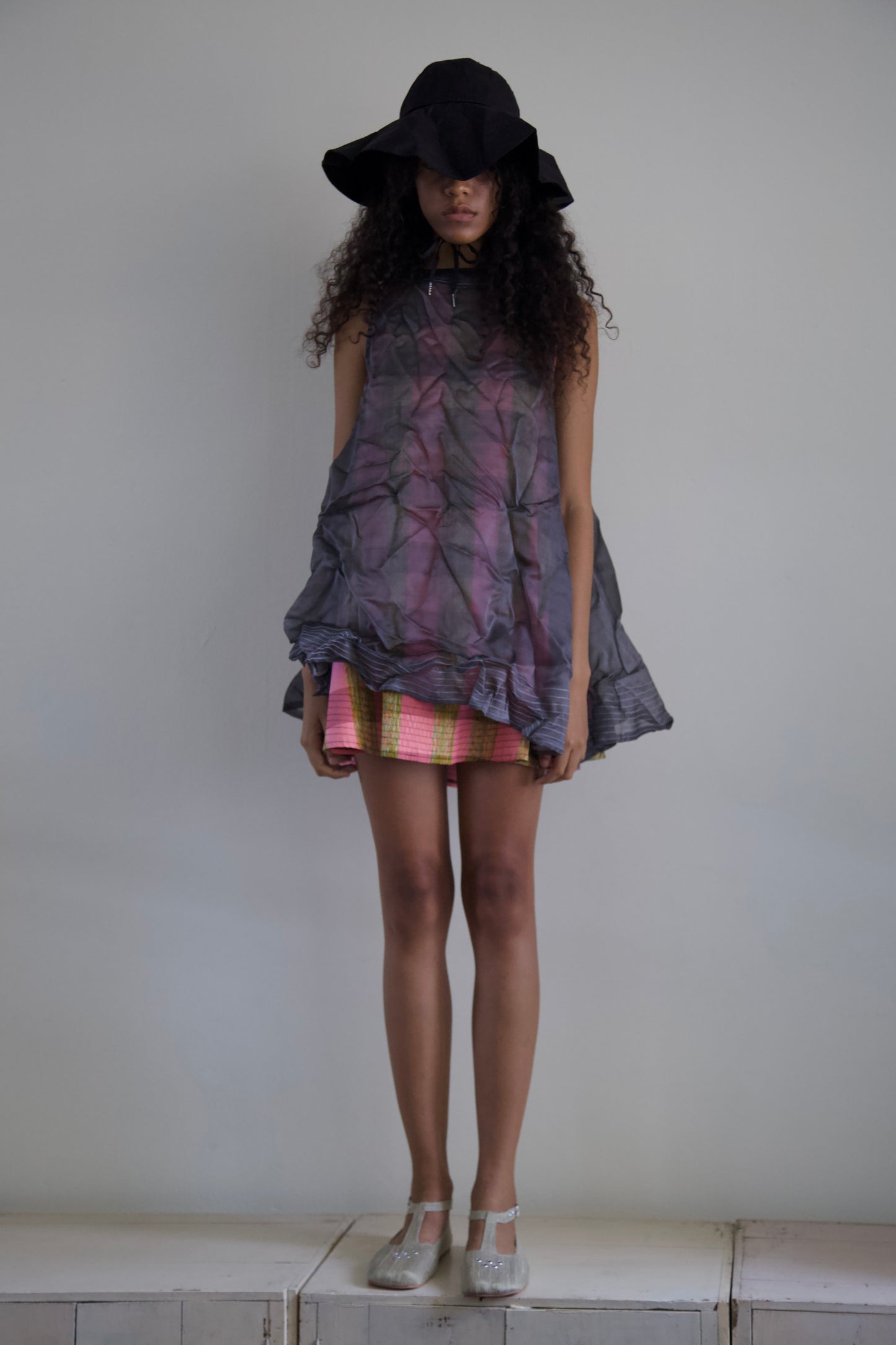'Opacity' Crumpled Glass Silk + Handwoven Thai Silk Two Piece Tent Dress Set (12 colorways)