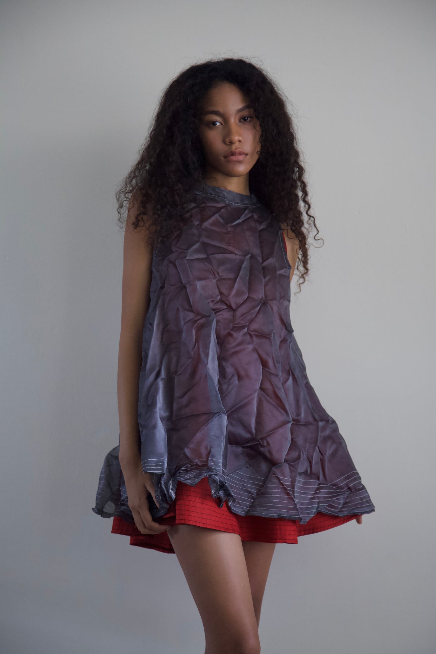 'Opacity' Crumpled Glass Silk + Handwoven Thai Silk Two Piece Tent Dress Set (12 colorways)