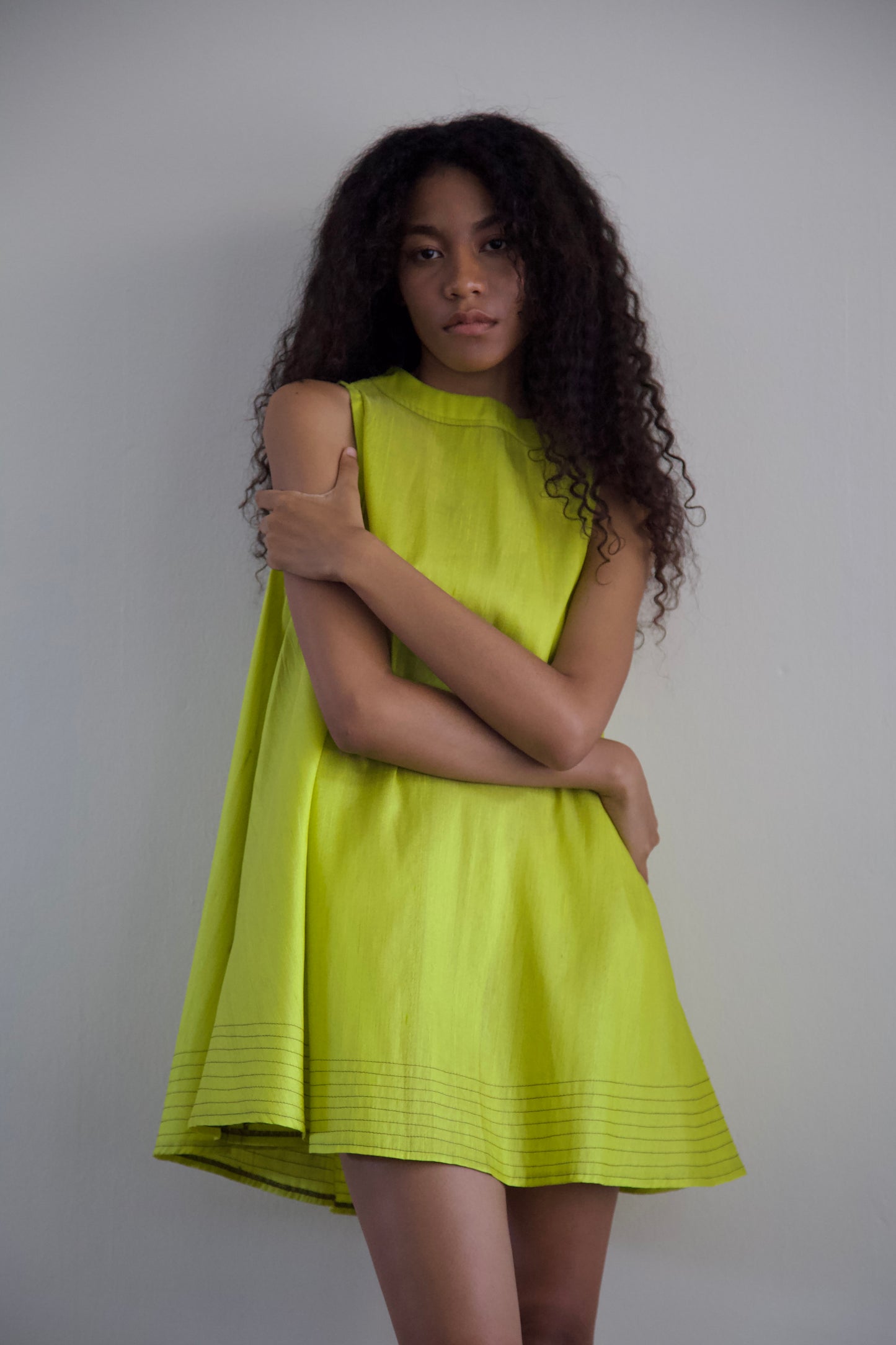 'Opacity' Crumpled Glass Silk + Handwoven Thai Silk Two Piece Tent Dress Set (7 colorways)