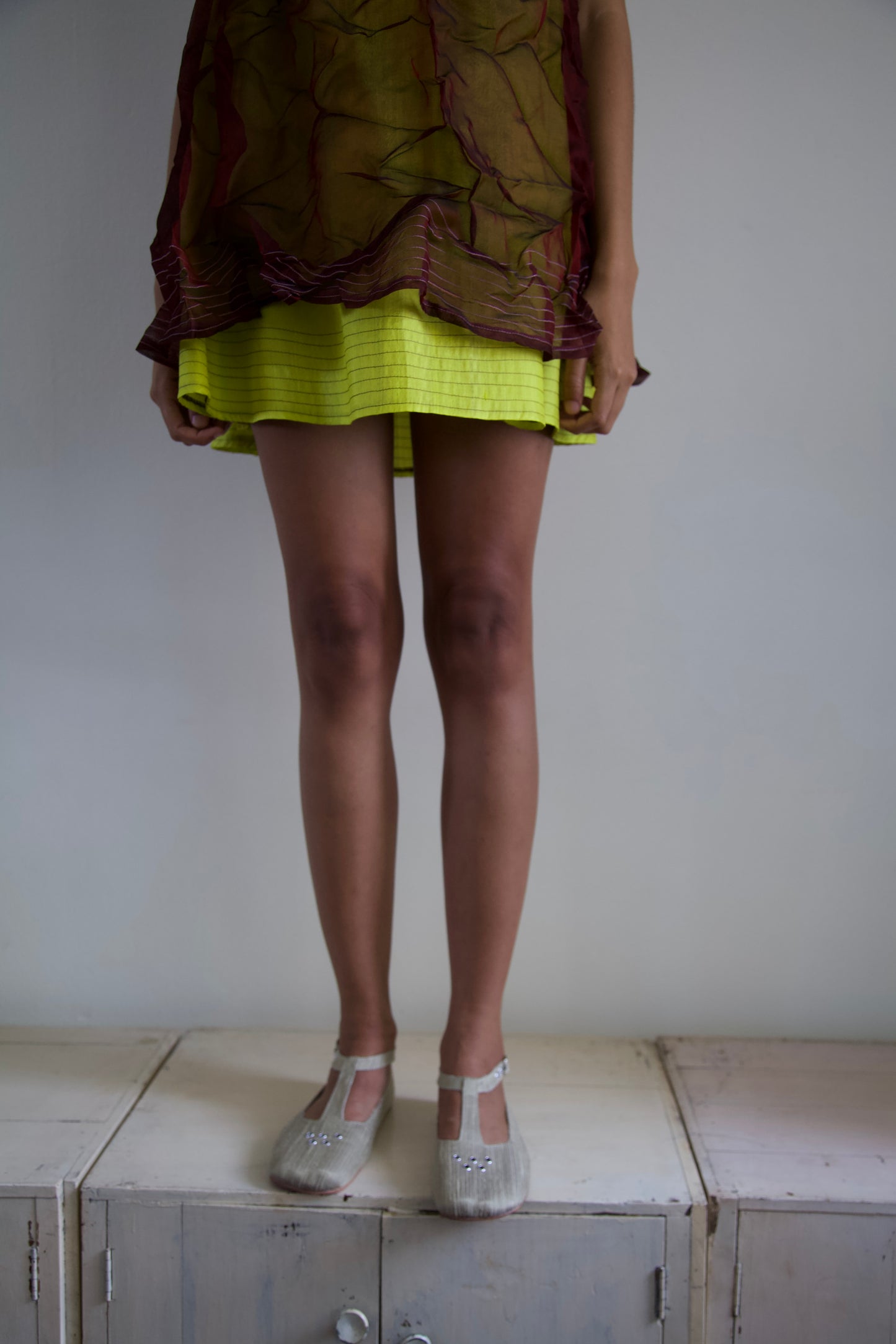 'Opacity' Crumpled Glass Silk + Handwoven Thai Silk Two Piece Tent Dress Set (7 colorways)