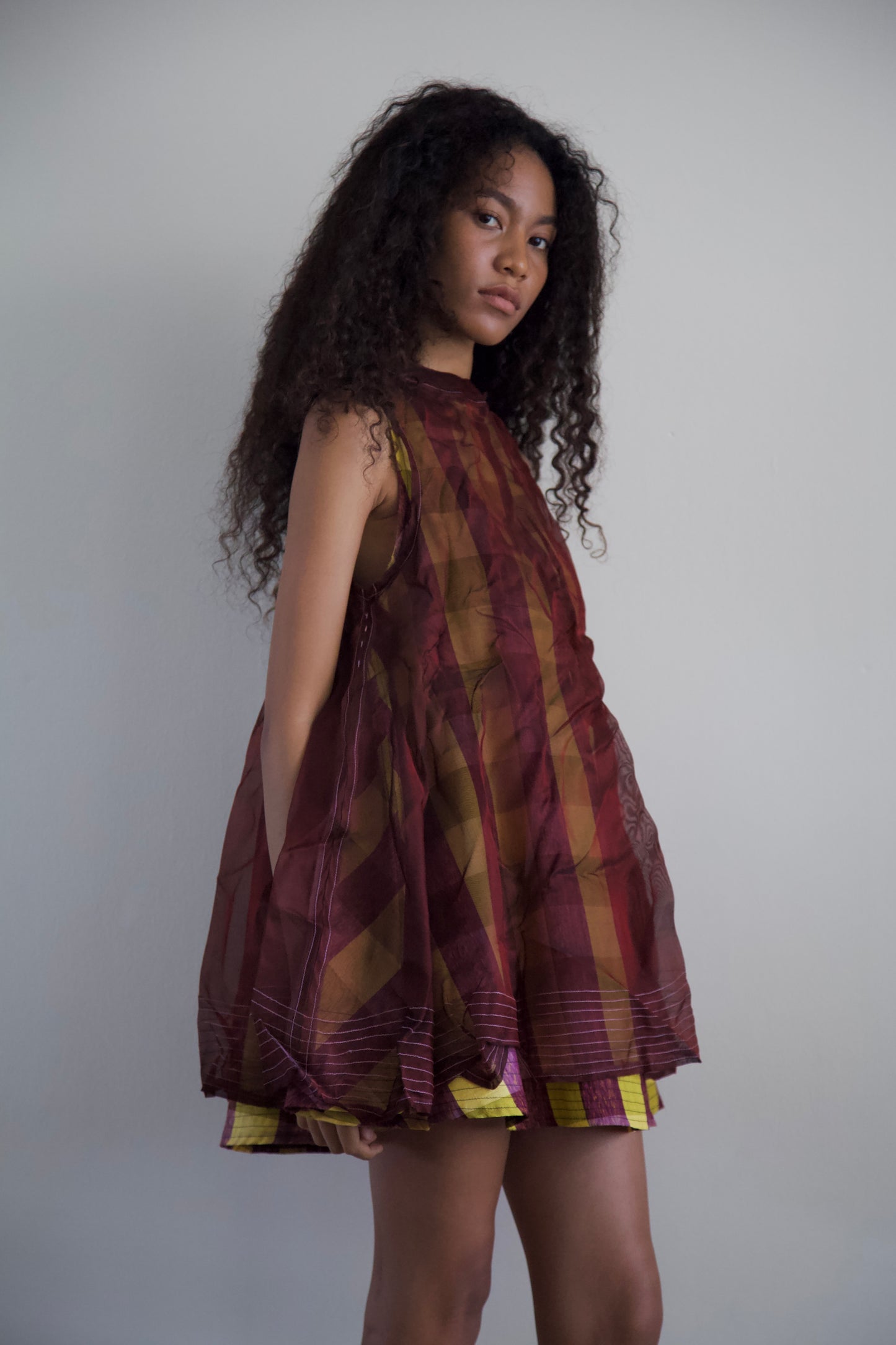 'Opacity' Crumpled Glass Silk + Handwoven Thai Silk Two Piece Tent Dress Set (12 colorways)