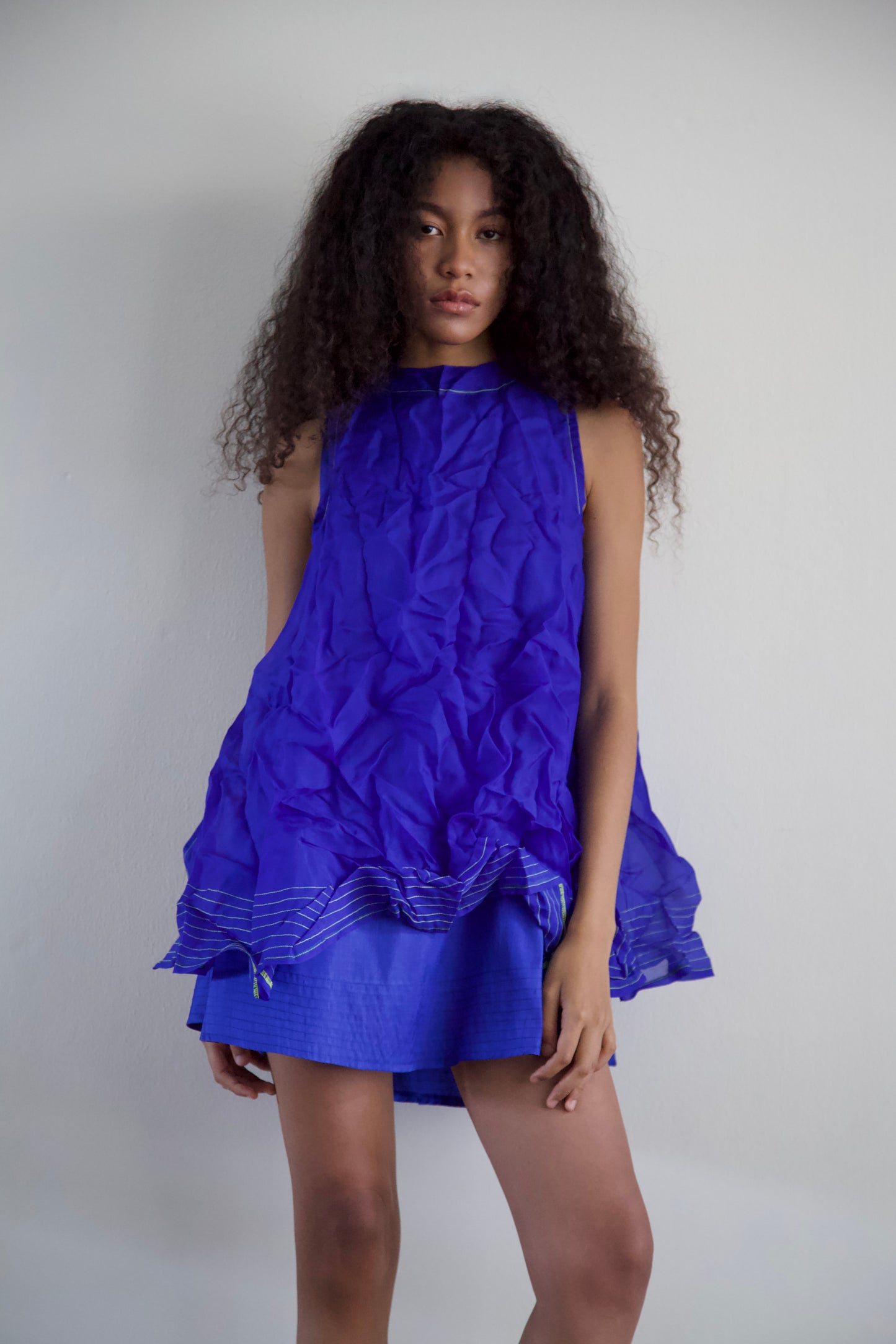 'Opacity' Crumpled Glass Silk + Handwoven Thai Silk Two Piece Tent Dress Set (7 colorways)