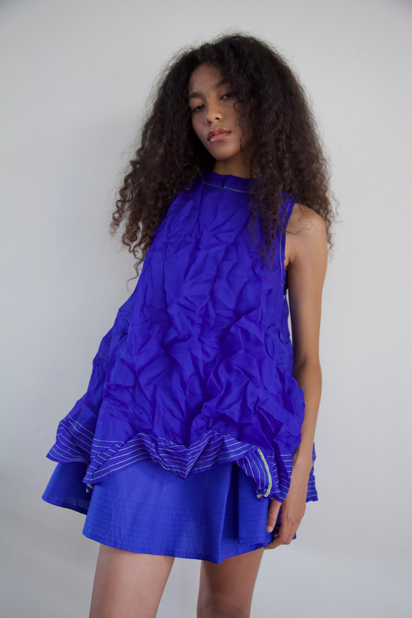 'Opacity' Crumpled Glass Silk + Handwoven Thai Silk Two Piece Tent Dress Set (7 colorways)