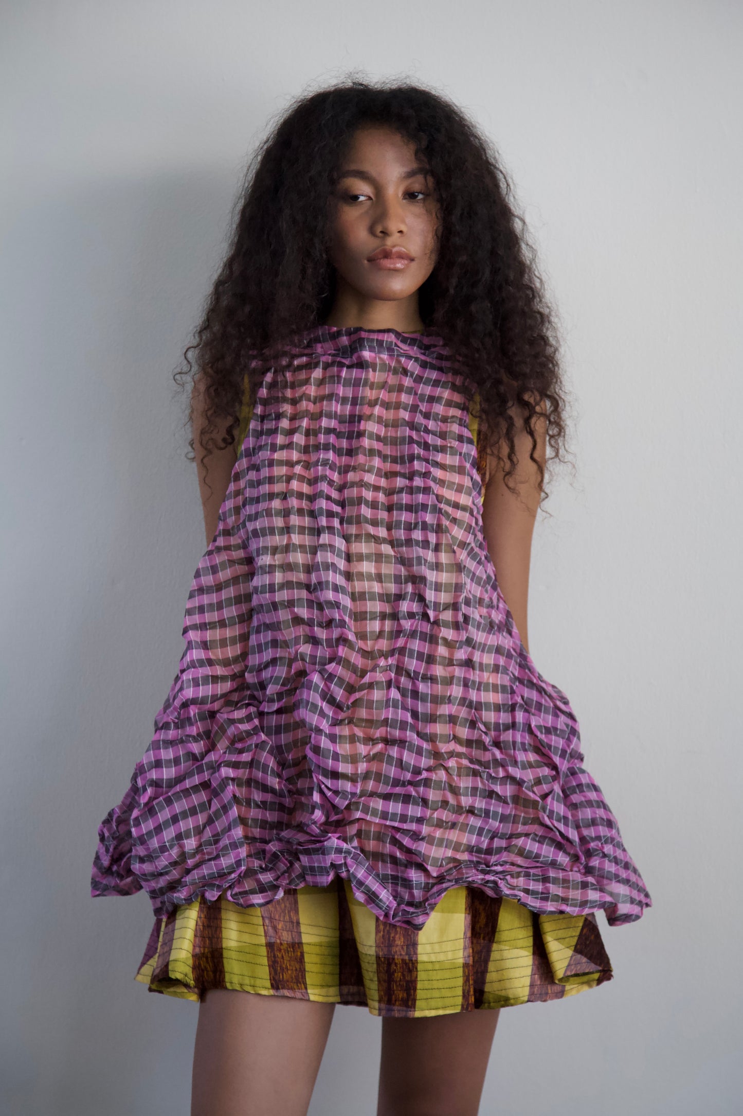 'Opacity' Crumpled Glass Silk + Handwoven Thai Silk Two Piece Tent Dress Set (7 colorways)