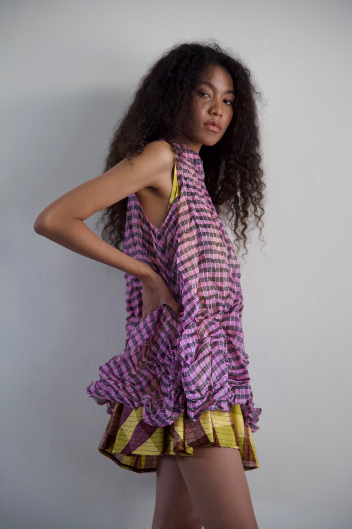 'Opacity' Crumpled Glass Silk + Handwoven Thai Silk Two Piece Tent Dress Set (7 colorways)