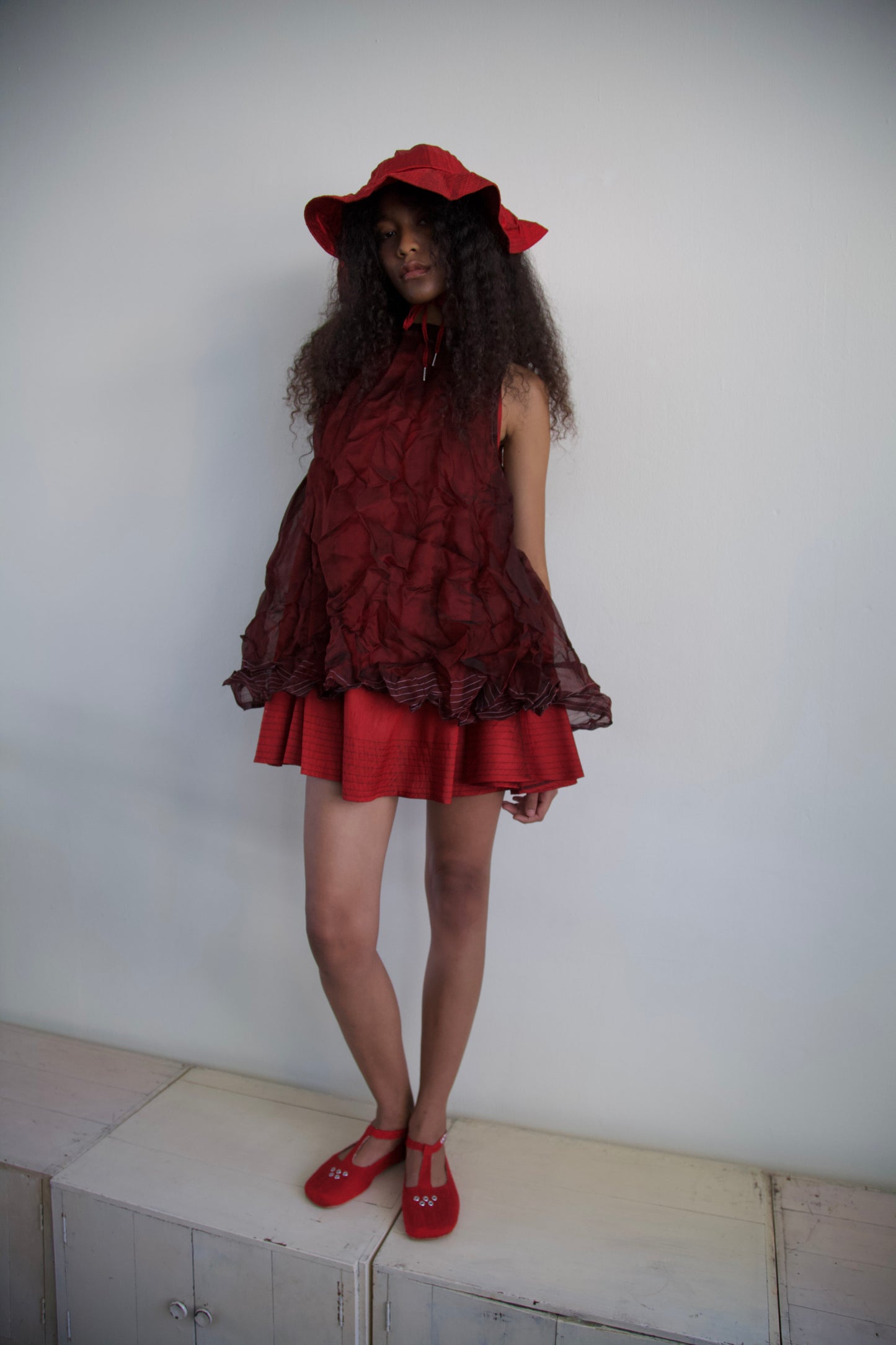 'Opacity' Crumpled Glass Silk + Handwoven Thai Silk Two Piece Tent Dress Set (7 colorways)