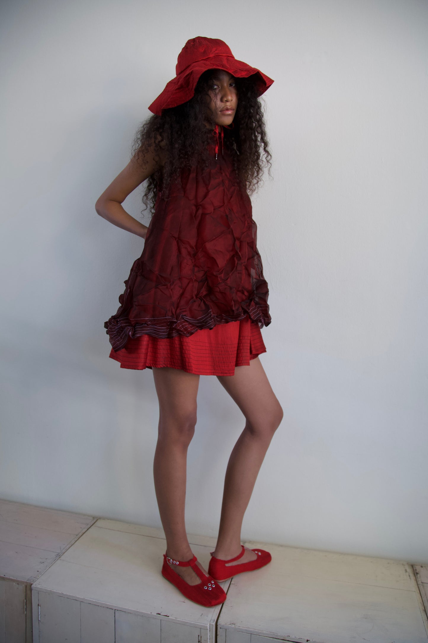 'Opacity' Crumpled Glass Silk + Handwoven Thai Silk Two Piece Tent Dress Set (7 colorways)