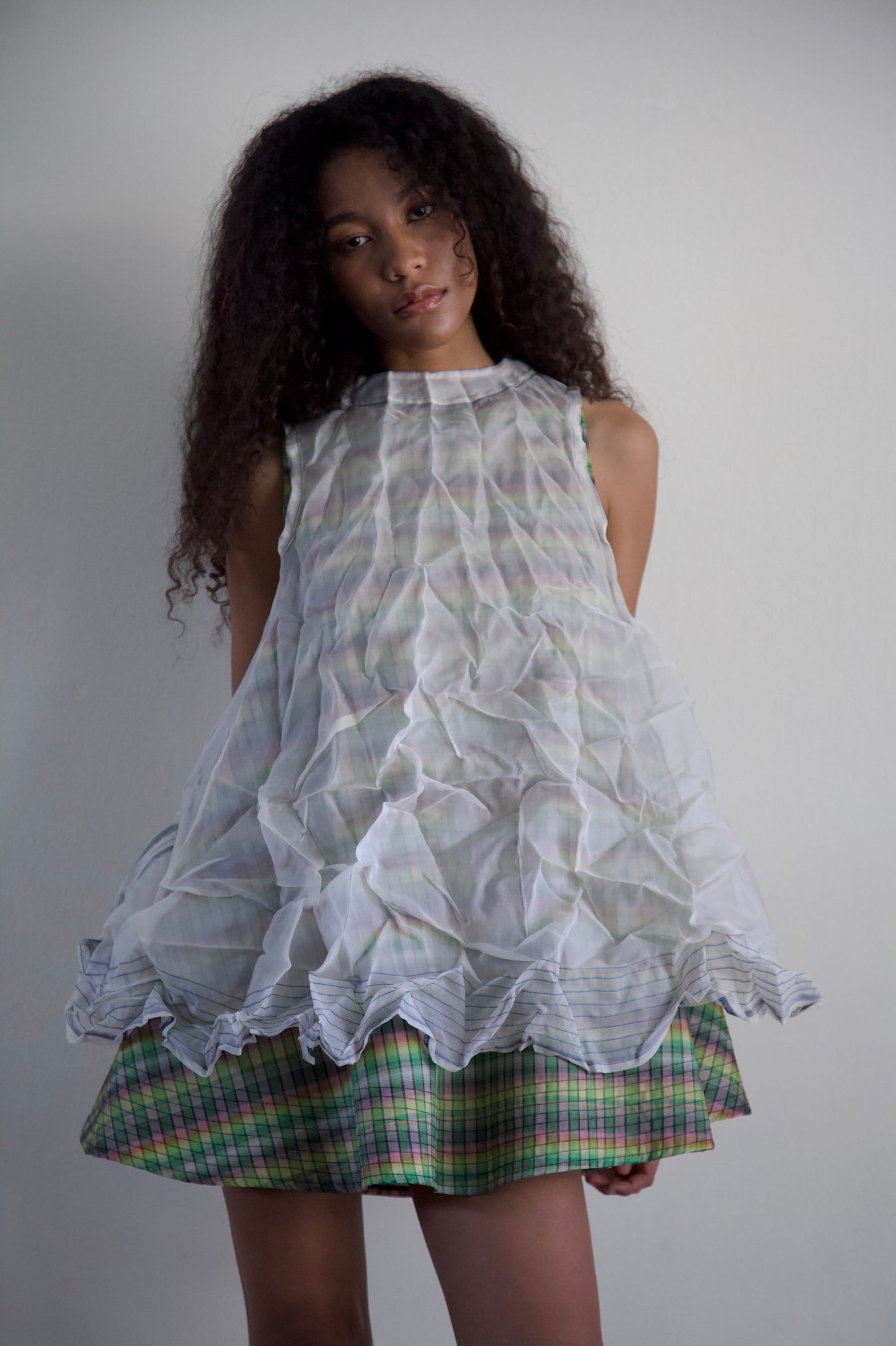 'Opacity' Crumpled Glass Silk + Handwoven Thai Silk Two Piece Tent Dress Set (7 colorways)