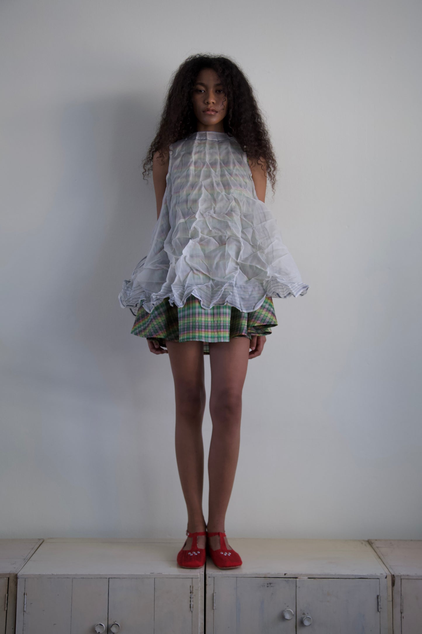 'Opacity' Crumpled Glass Silk + Handwoven Thai Silk Two Piece Tent Dress Set (7 colorways)