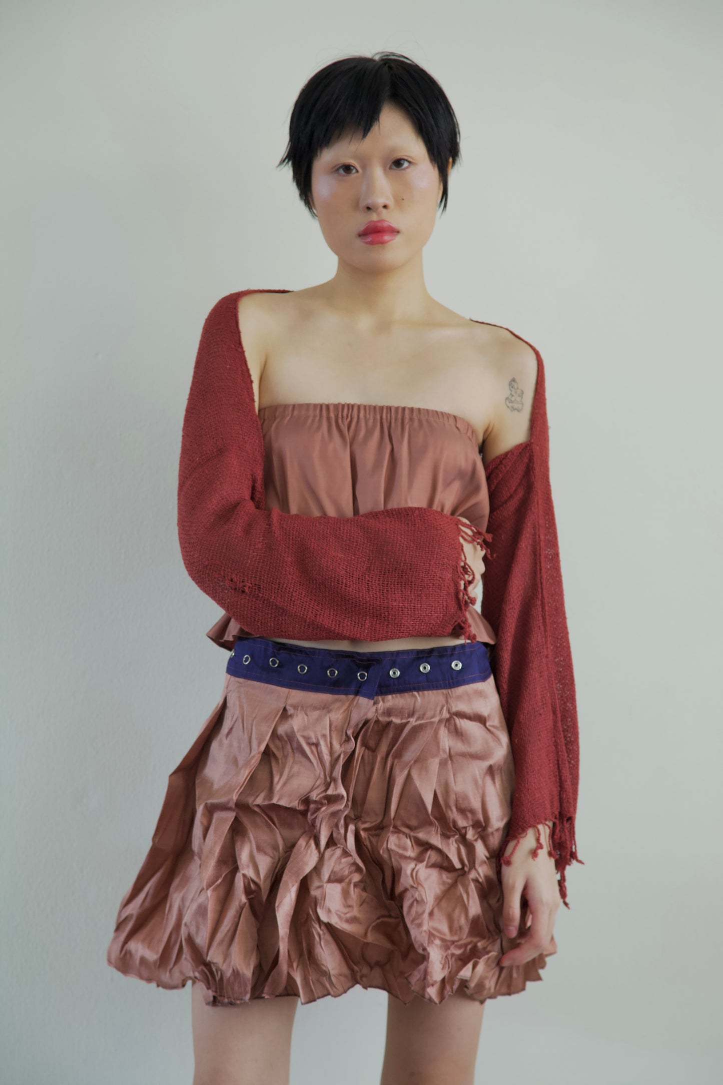 Handwoven Thai Silk-Cotton Fringe Cuff Pieced Scarf Sleeves Shrug (new colors)