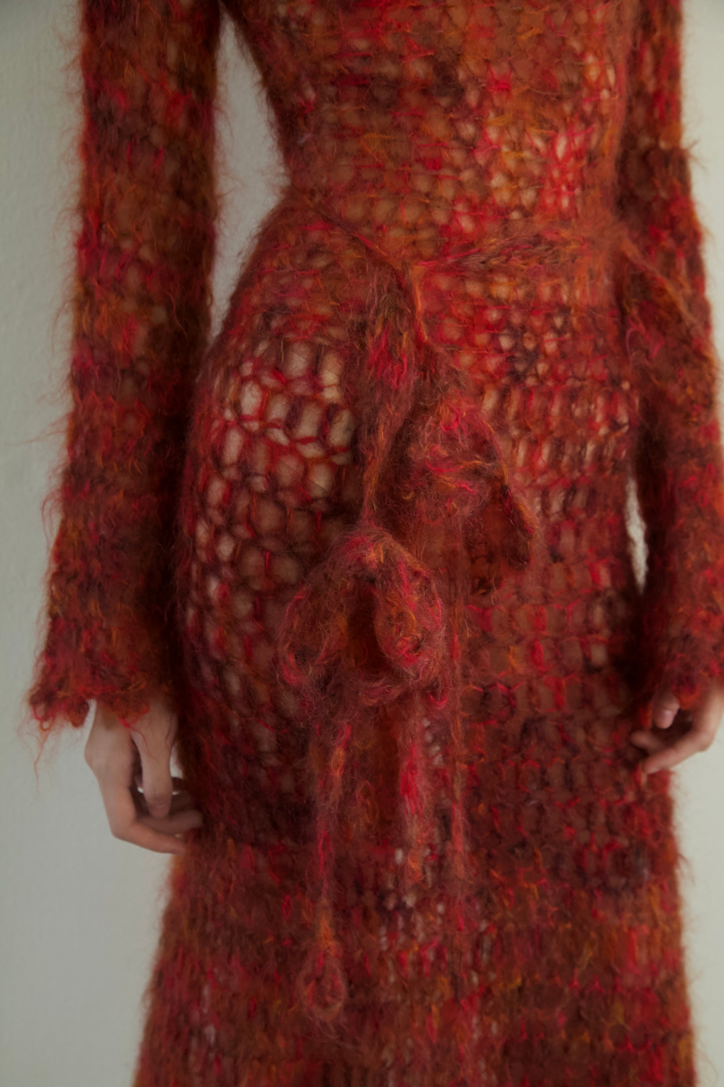 Original Blur Hand-Crocheted Brushed Mohair Net Dress Flower Belt Set (one-of-a-kind)