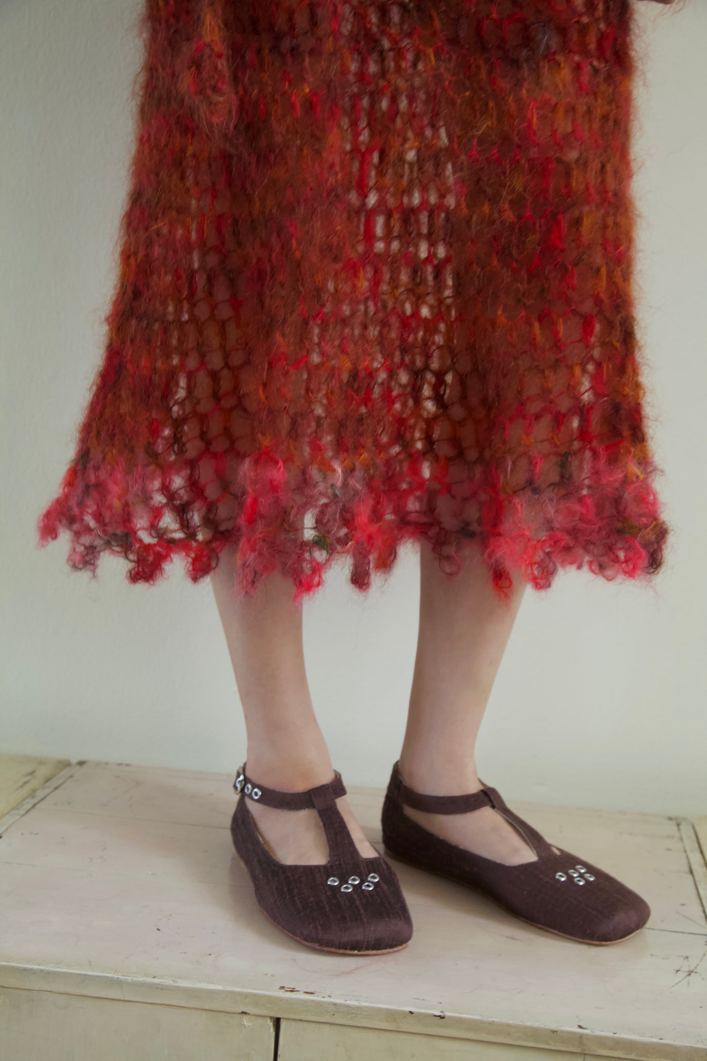 Original Blur Hand-Crocheted Brushed Mohair Net Dress Flower Belt Set (one-of-a-kind)