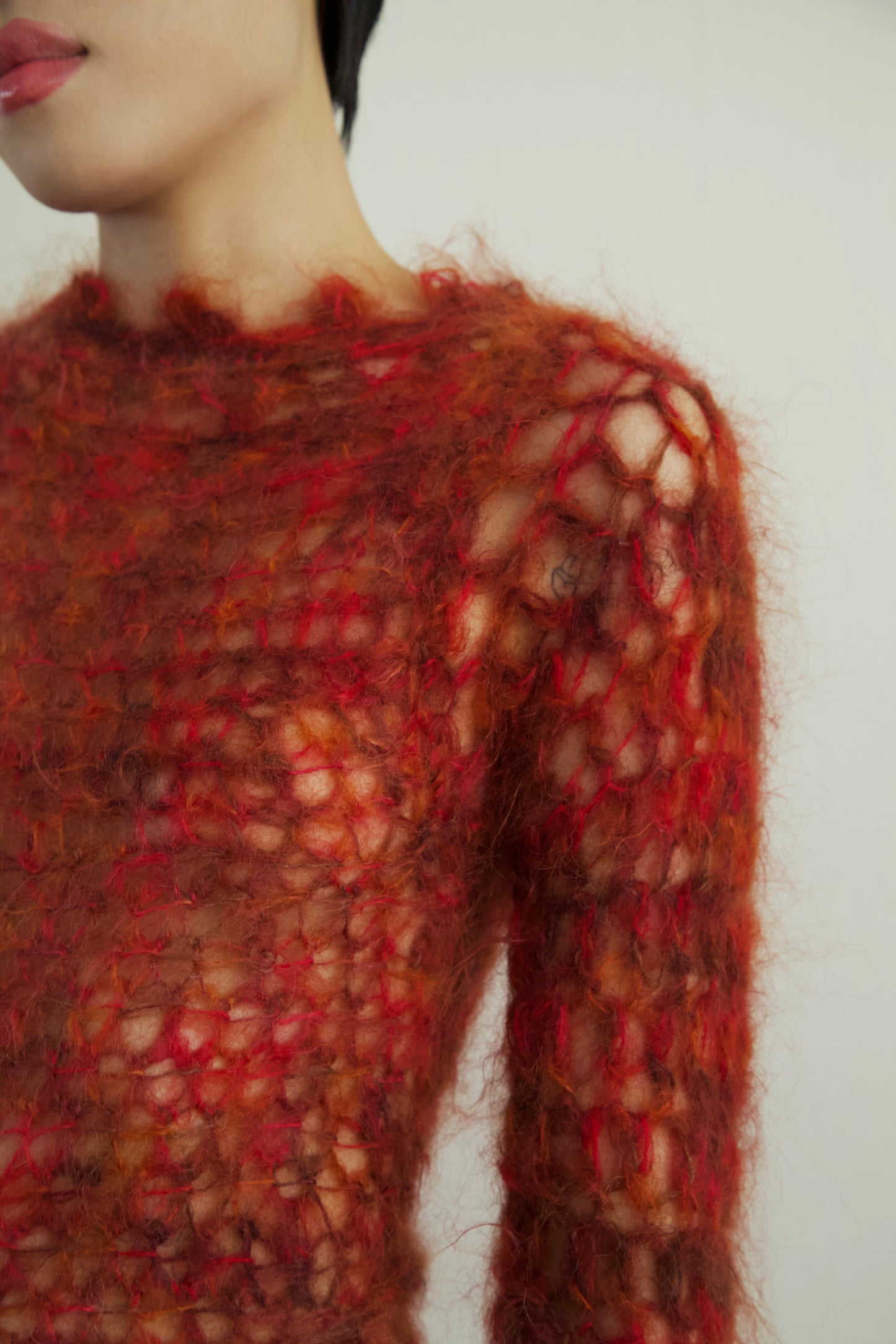 Original Blur Hand-Crocheted Brushed Mohair Net Dress Flower Belt Set (one-of-a-kind)