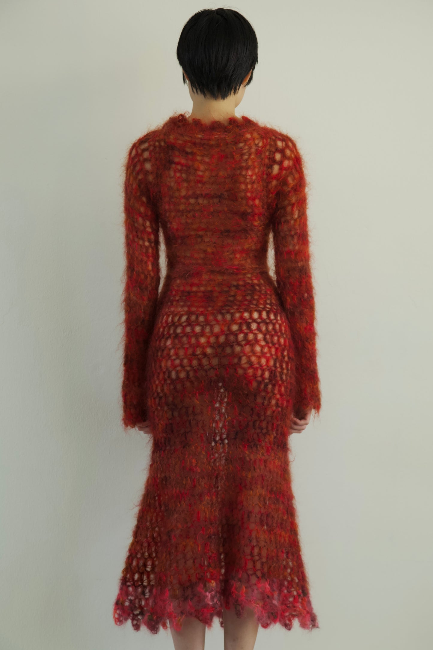 Original Blur Hand-Crocheted Brushed Mohair Net Dress Flower Belt Set (one-of-a-kind)