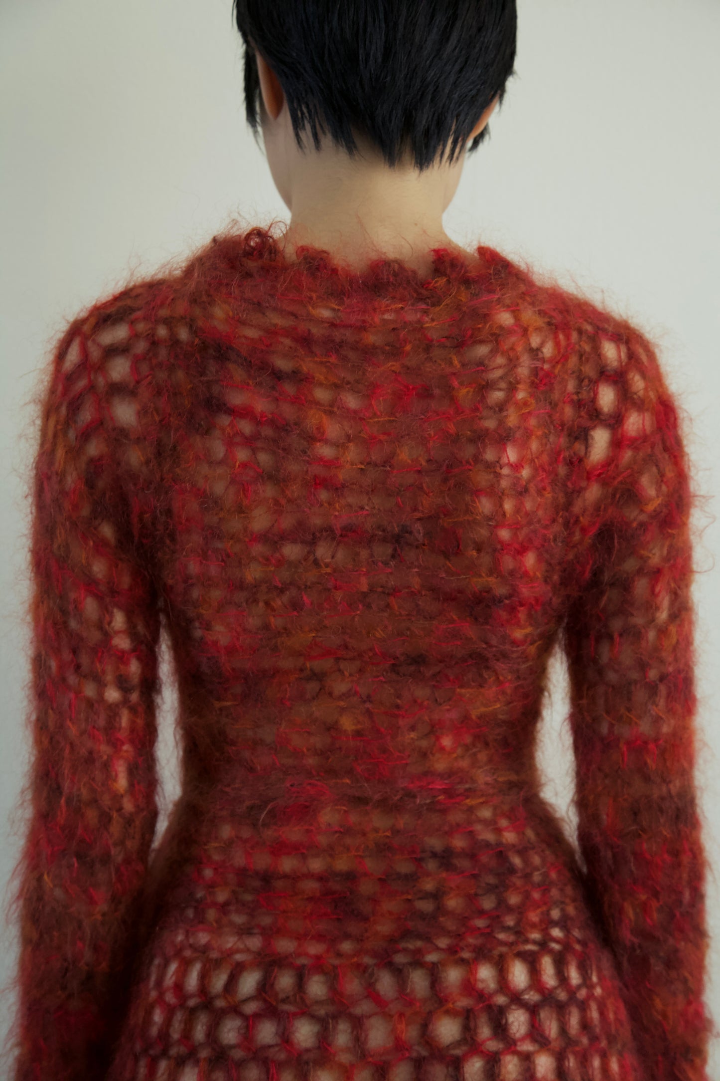 Original Blur Hand-Crocheted Brushed Mohair Net Dress Flower Belt Set (one-of-a-kind)