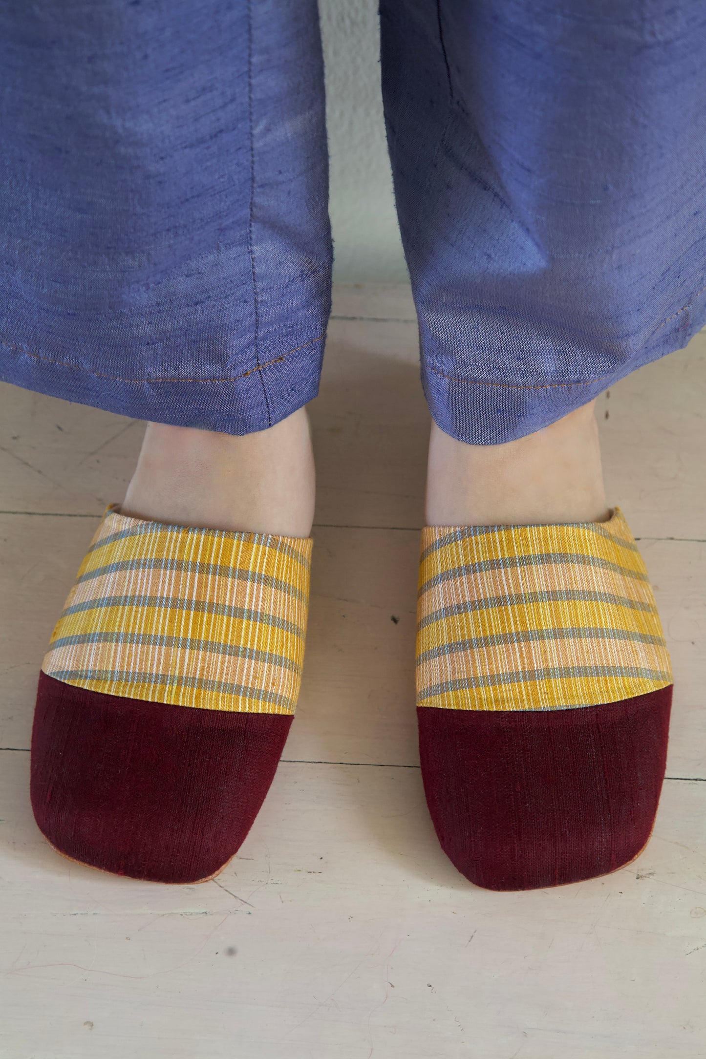 Handwoven Raw Thai Silk Unisex Contrast Cap Toe Mules (3 colorways)