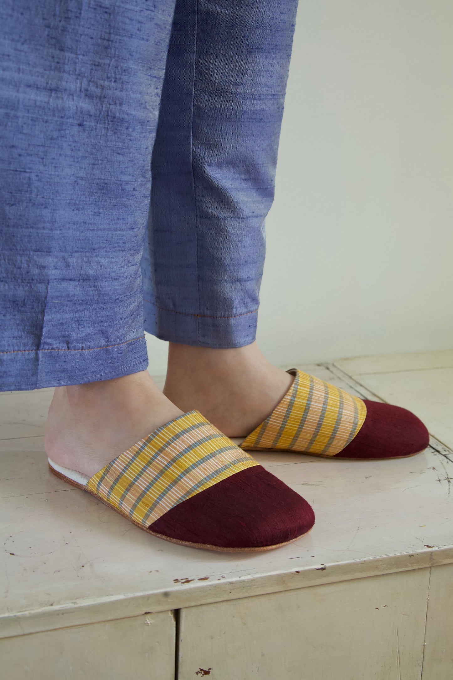 Handwoven Raw Thai Silk Unisex Contrast Cap Toe Mules (3 colorways)