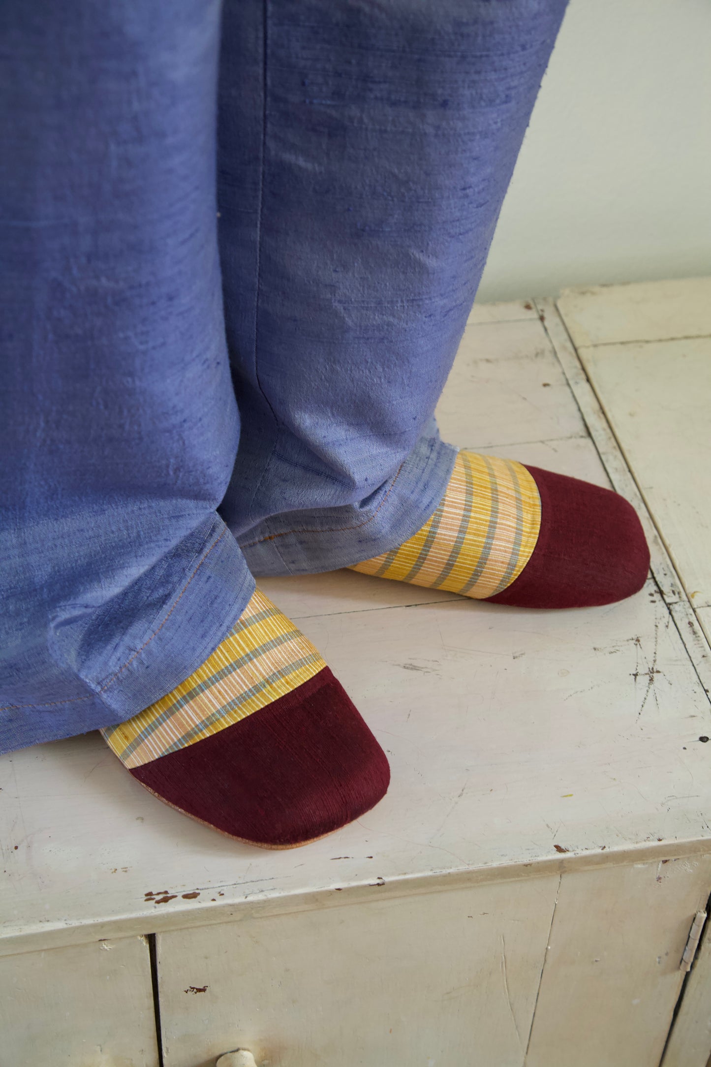Handwoven Raw Thai Silk Unisex Contrast Cap Toe Mules (3 colorways)