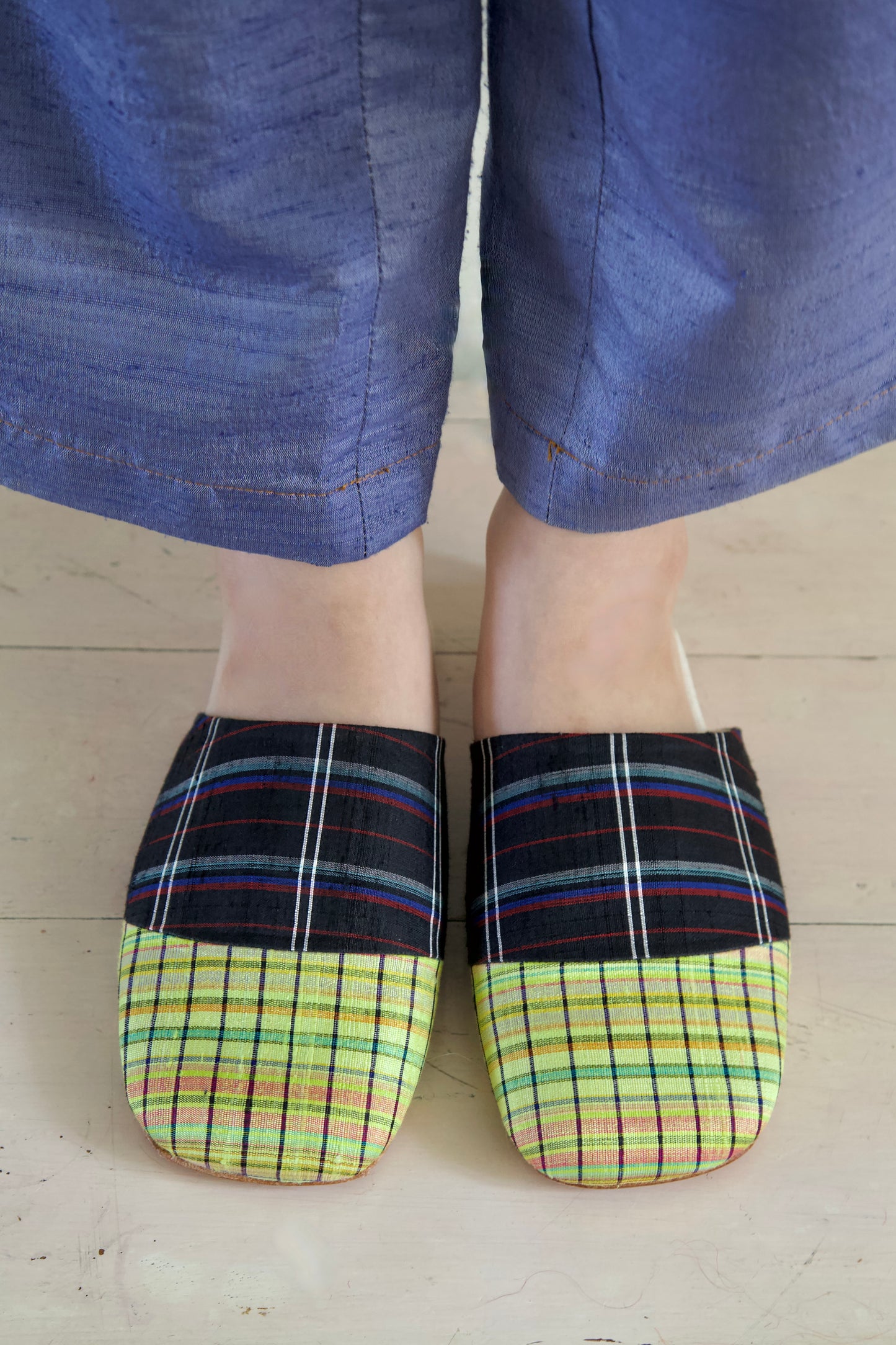 Handwoven Raw Thai Silk Unisex Contrast Cap Toe Mules (3 colorways)