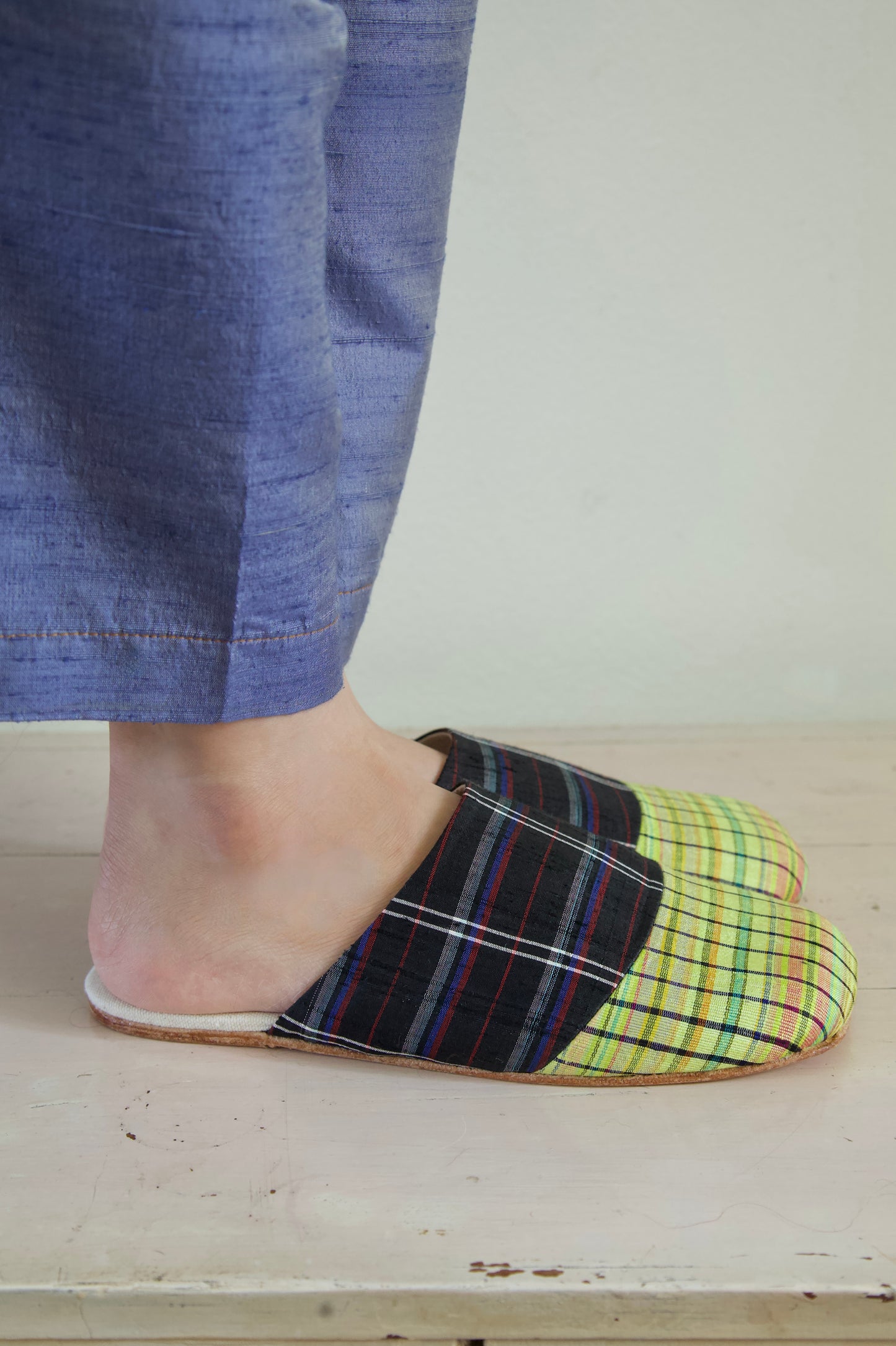 Handwoven Raw Thai Silk Unisex Contrast Cap Toe Mules (3 colorways)