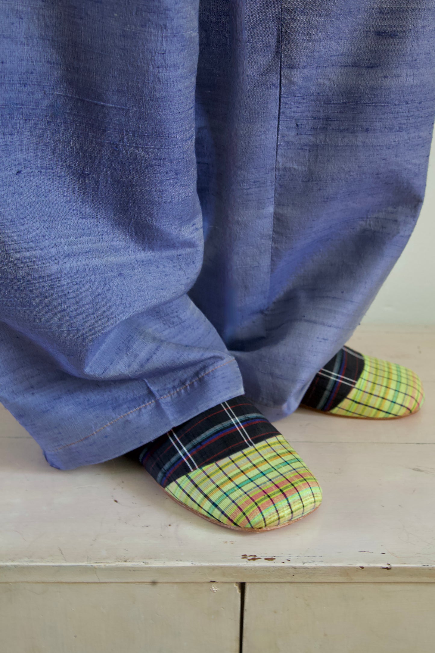 Handwoven Raw Thai Silk Unisex Contrast Cap Toe Mules (3 colorways)