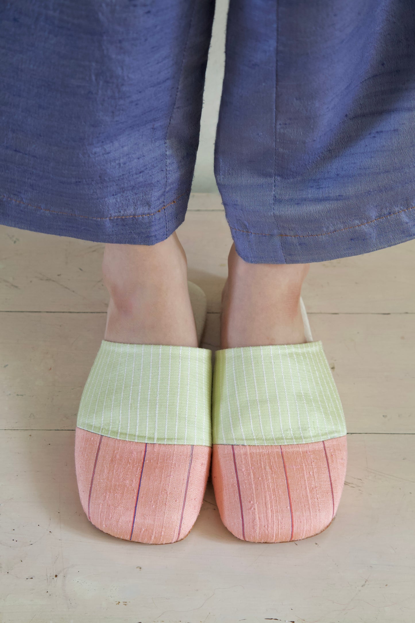 Handwoven Raw Thai Silk Unisex Contrast Cap Toe Mules (3 colorways)