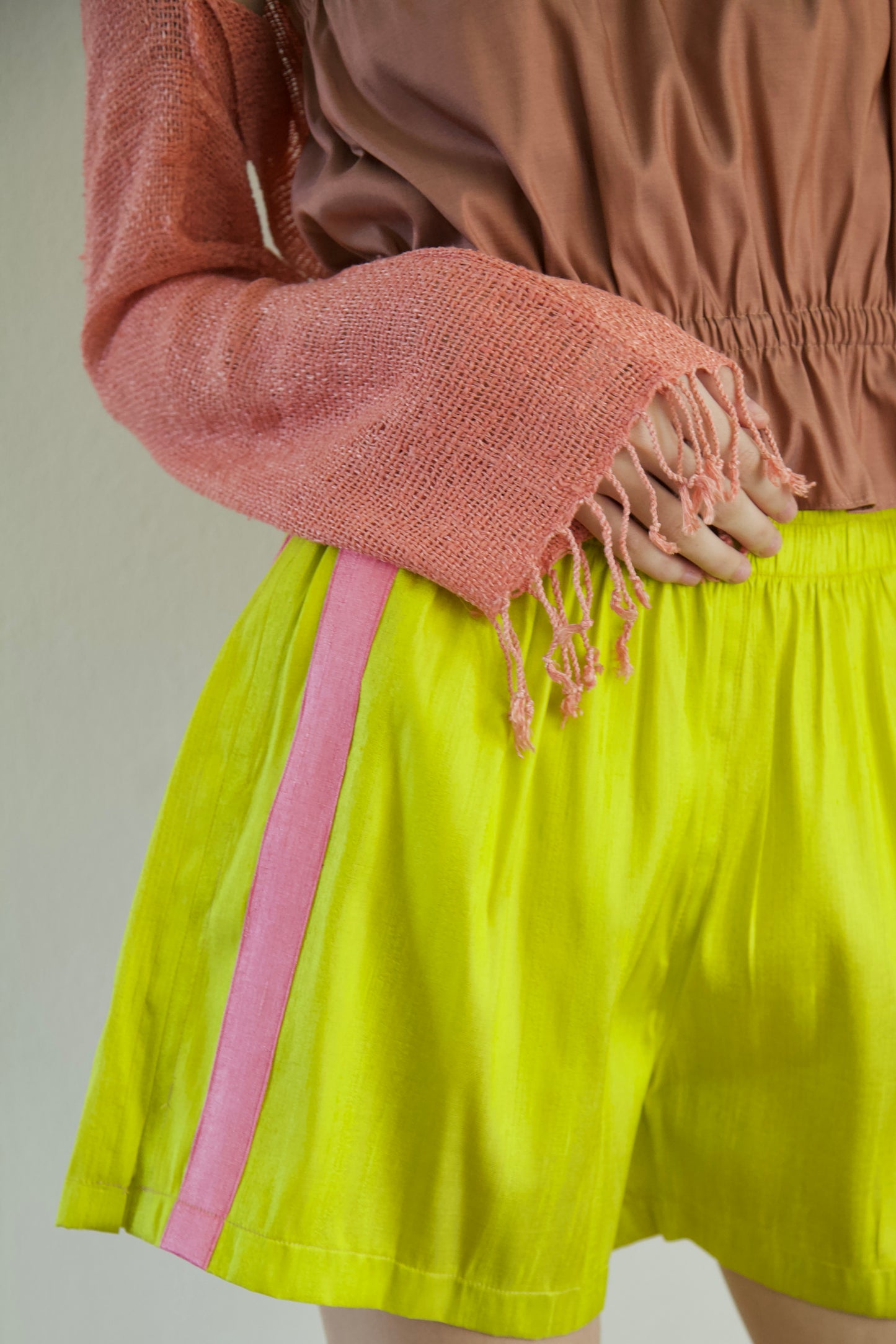 Handwoven Thai Silk-Cotton Fringe Cuff Pieced Scarf Sleeves Shrug (new colors)