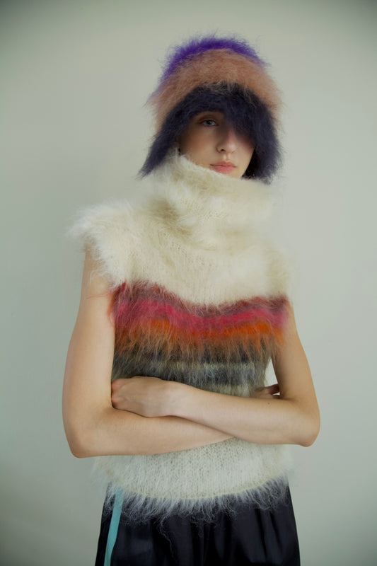 Original Blur Brushed Mohair Unisex Long Neck Vest (paradise)