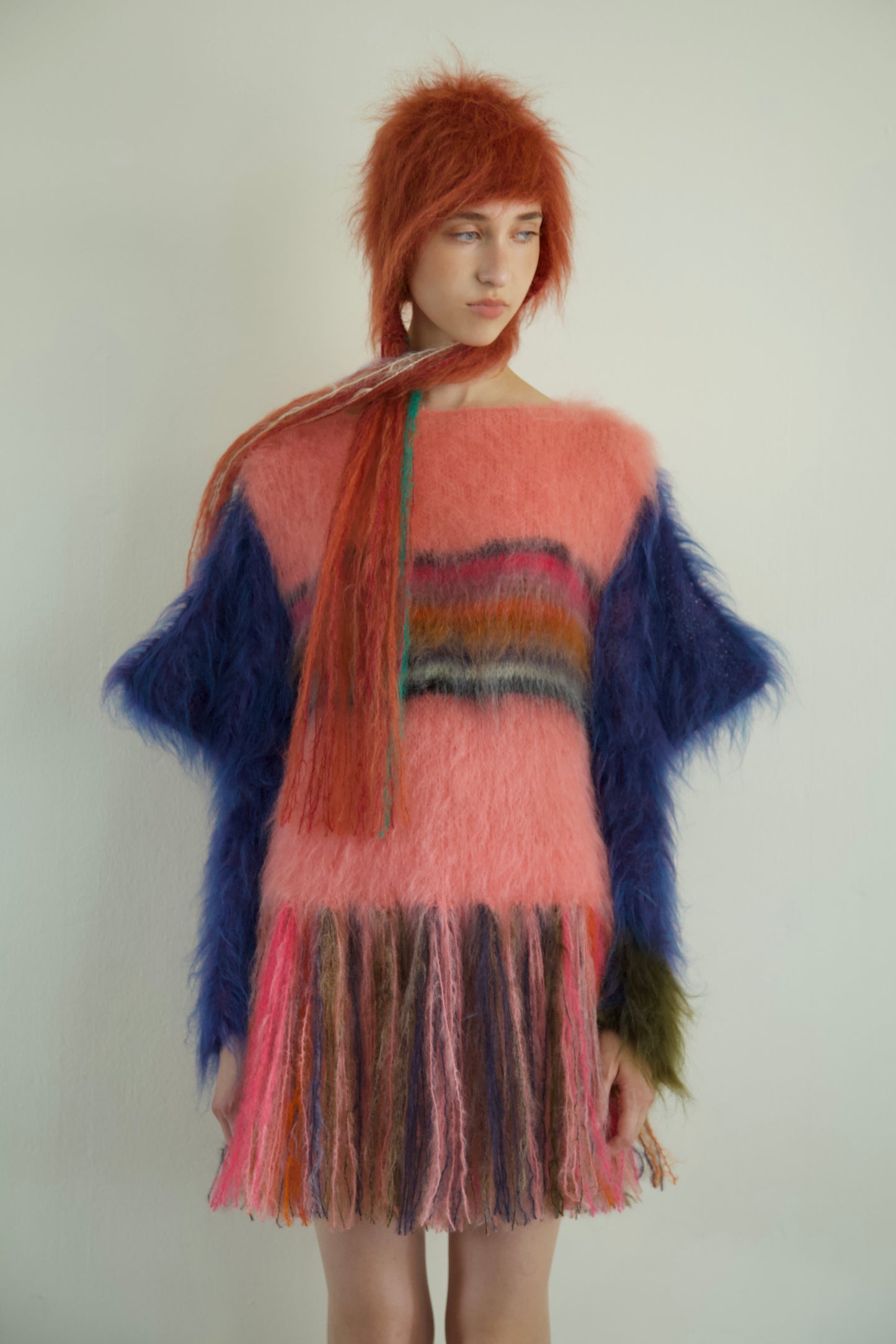 Blur Brushed Mohair 'HAIR' Beanie (rust pigtails)