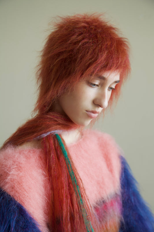 Blur Brushed Mohair 'HAIR' Beanie (rust pigtails)