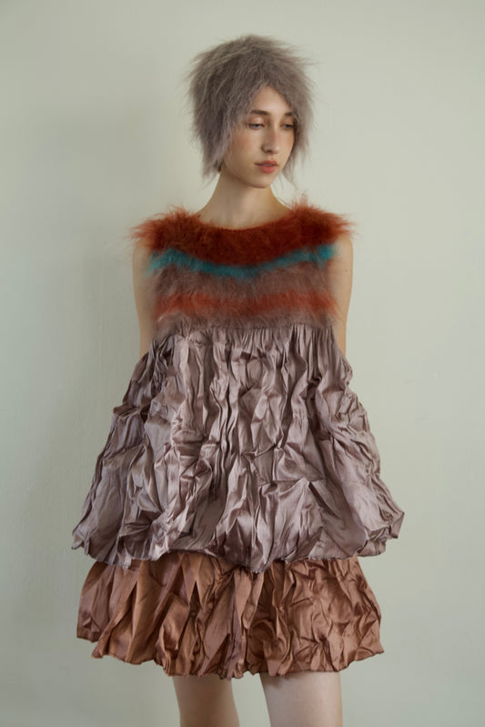 Blur Brushed Mohair Pinafore Raw Thai Silk Babydoll Top (metallic mauve)