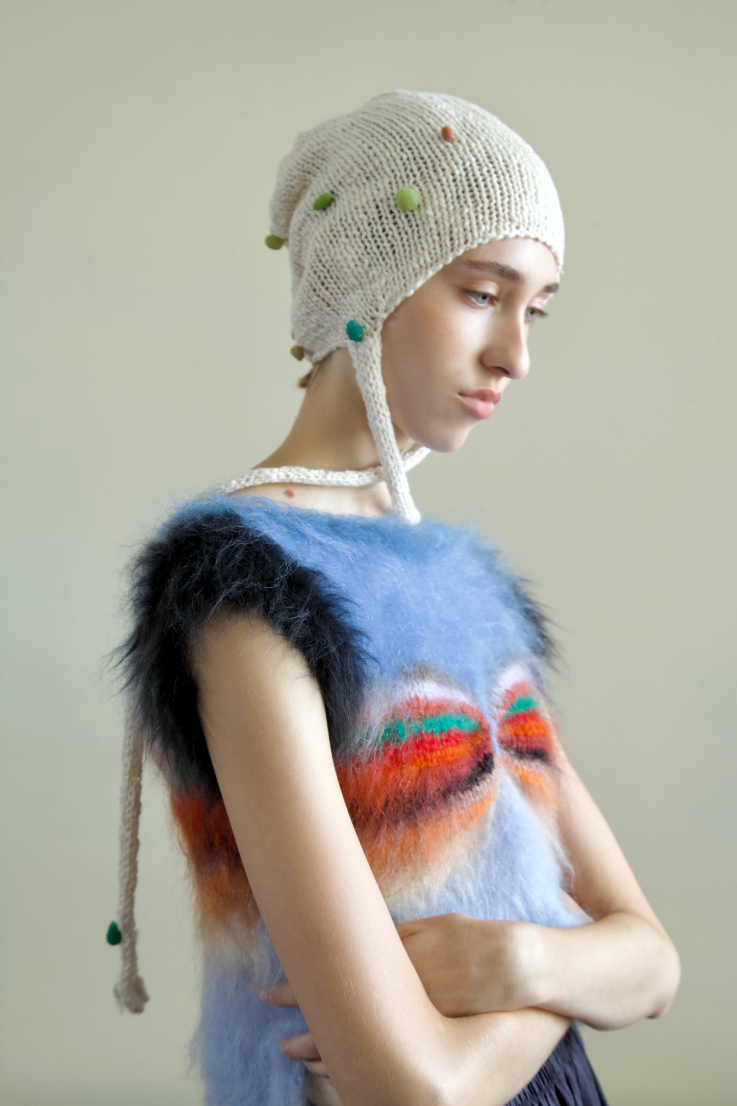 Debris 'I Spy' Organic Cotton Glass Beaded Knit Bonnet