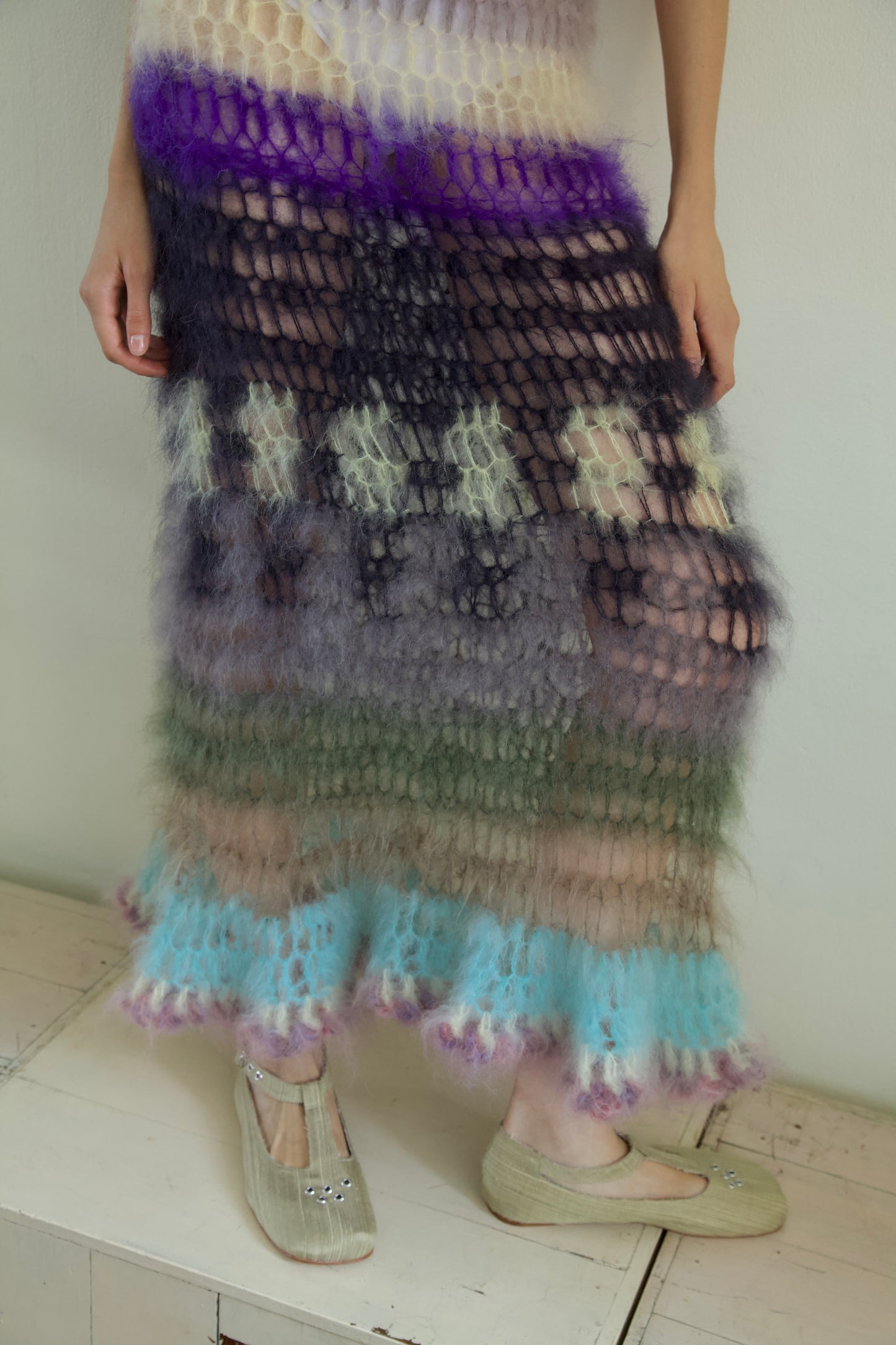 Original Blur Hand-Crocheted Brushed Mohair Net Maxi Dress (one-of-a-kind)