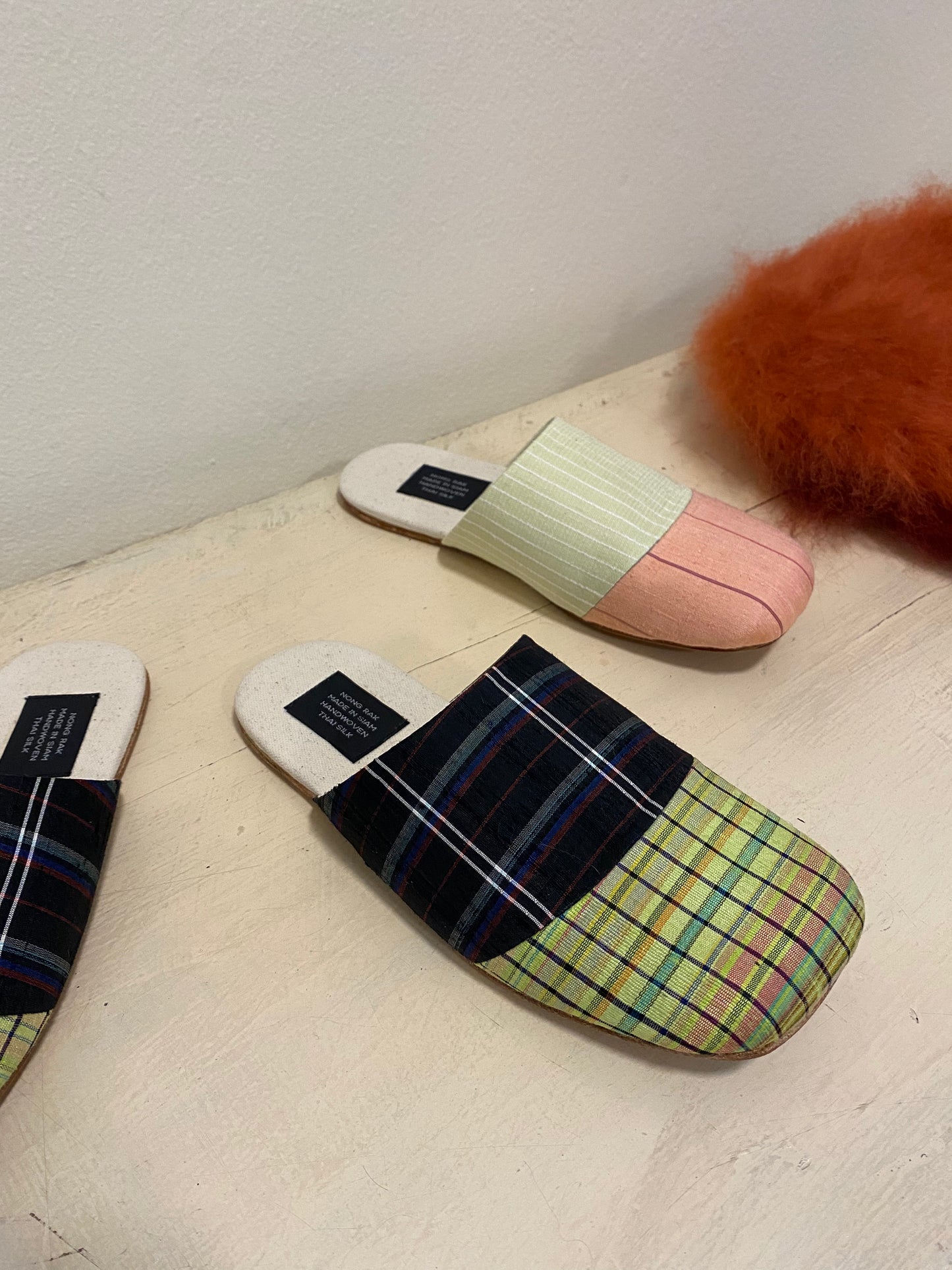 Handwoven Raw Thai Silk Unisex Contrast Cap Toe Mules (3 colorways)