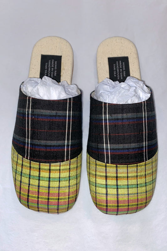 Handwoven Raw Thai Silk Unisex Contrast Cap Toe Mules (3 colorways)