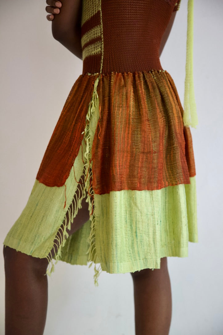 Debris Knit Thai Cotton and Light Mohair Thai Silk Hand-Woven Scarf Split Tunic Dress (neon/soil)