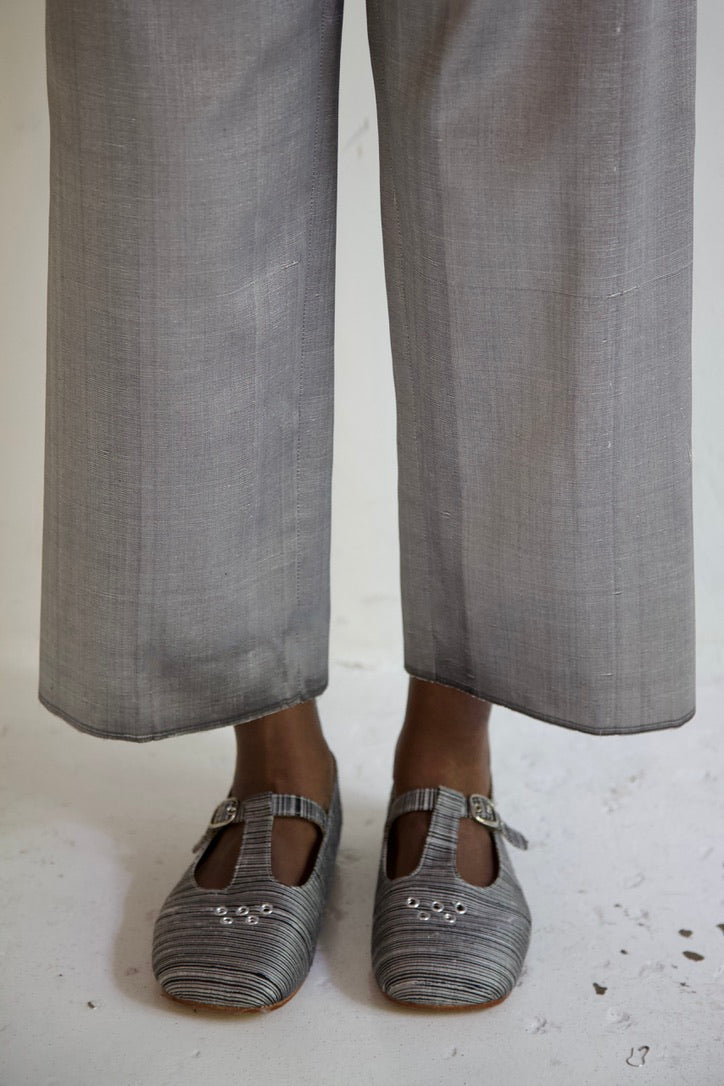 Handwoven Raw Thai Silk 'Siamese Denim' Jeans (metal)