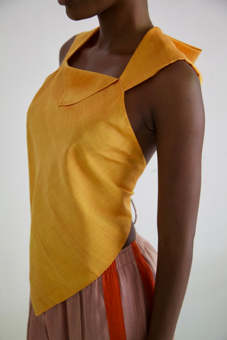 Handwoven Raw Thai Silk Hankie Halter Top (marigold)
