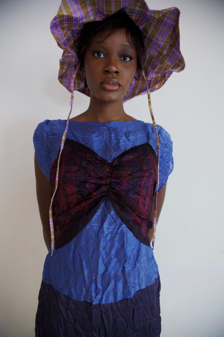 Pieced Hand-Woven Thai Silk Five Scarf Crumpled Tunic Tie Dress (twilight)